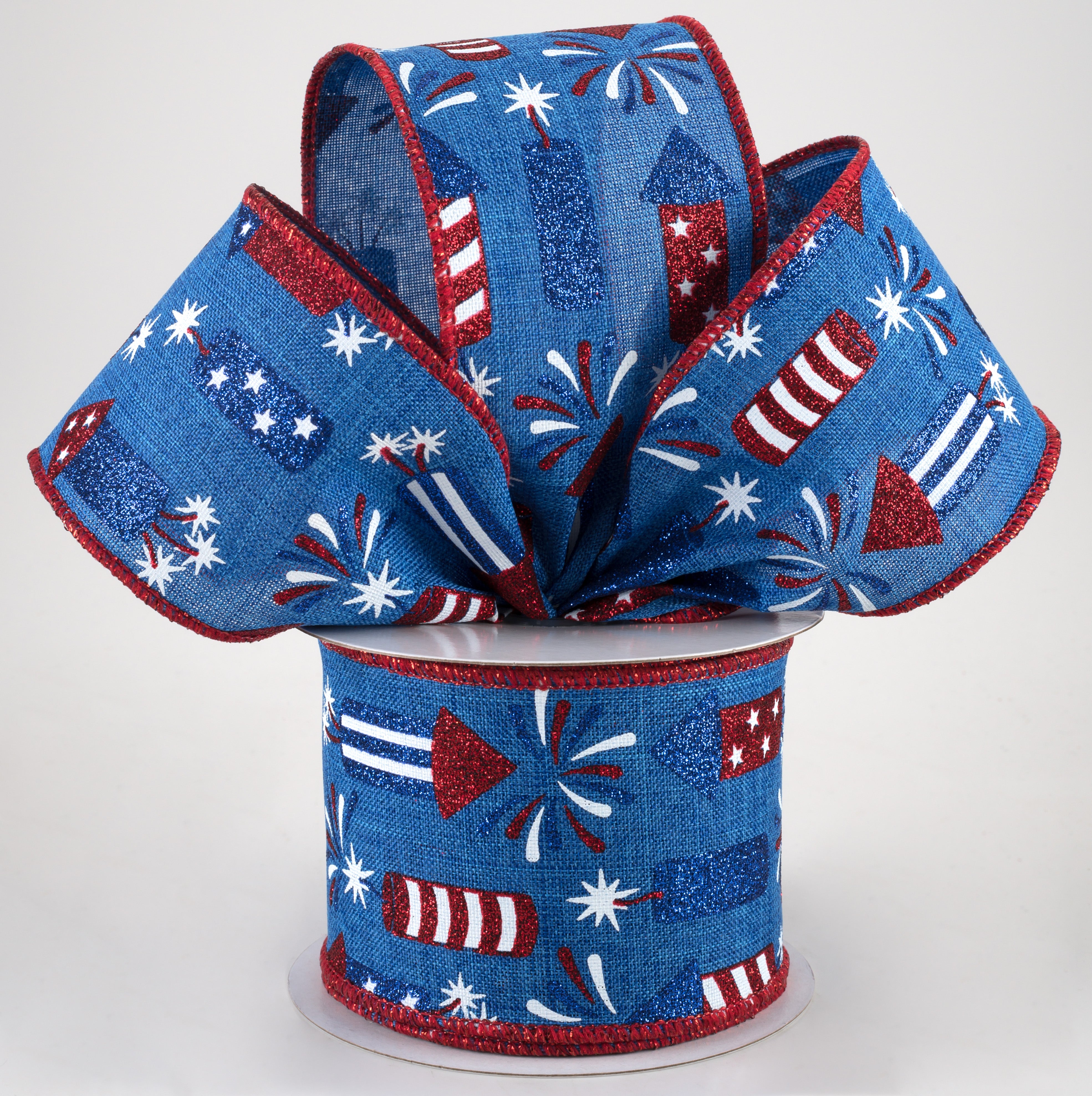 2.5" Firecrackers Ribbon: Royal Blue, Red, White (10 Yards) Lifestyle Photo
