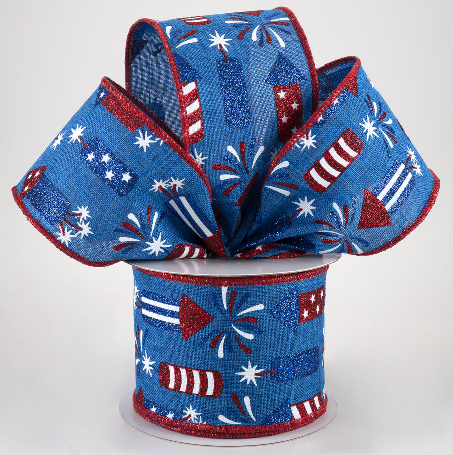 2.5" Firecrackers Ribbon: Royal Blue, Red, White (10 Yards) Lifestyle Photo