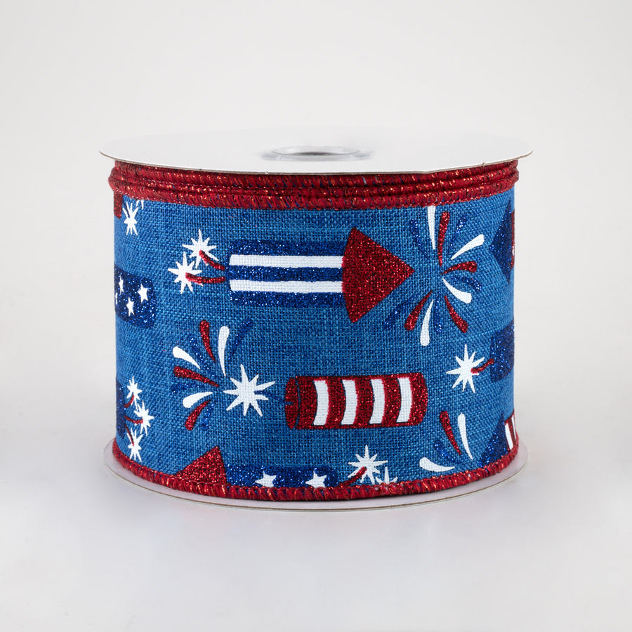 2.5" Firecrackers Ribbon: Royal Blue, Red, White (10 Yards)