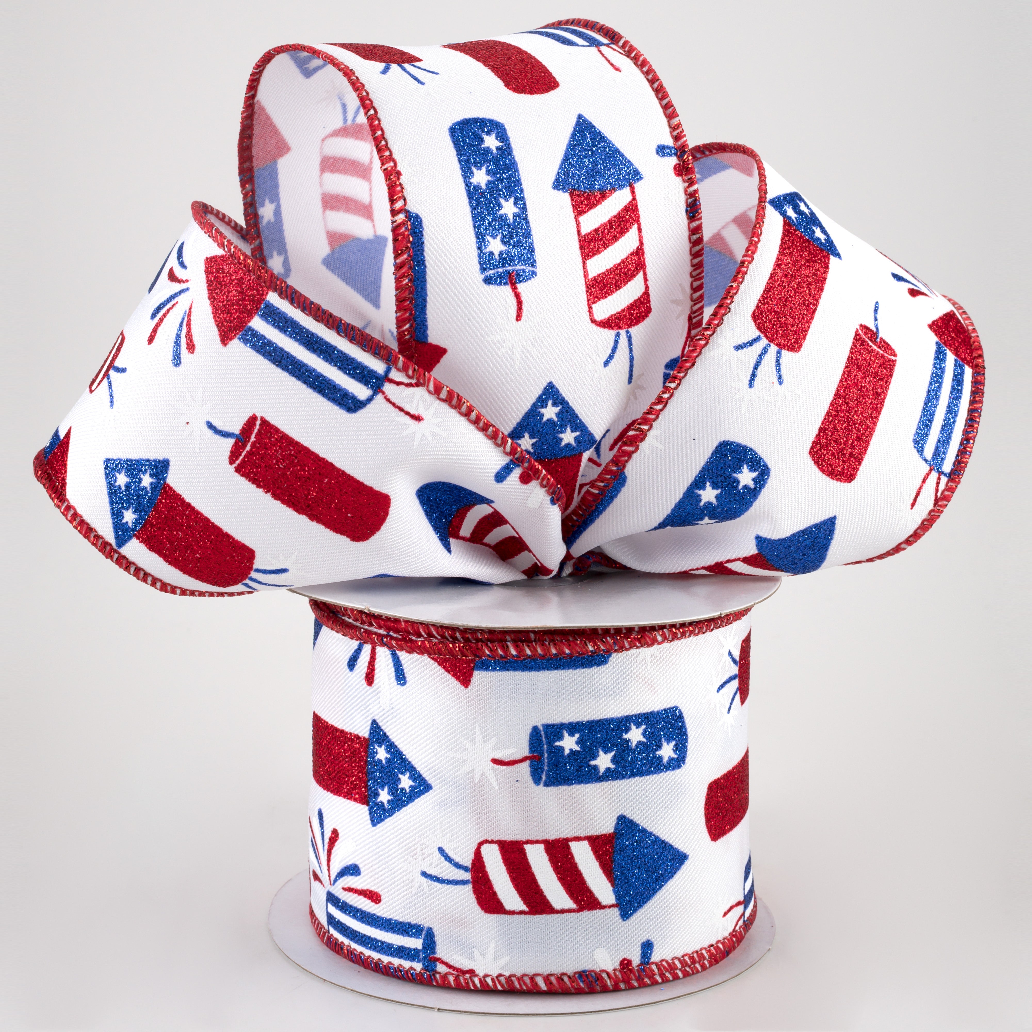 2.5" Firecrackers Ribbon: White, Red, Blue (10 Yards) Lifestyle Photo