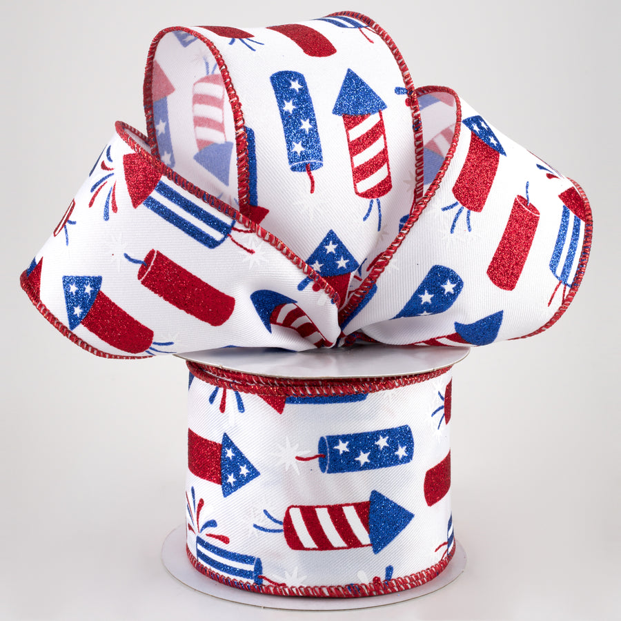 2.5" Firecrackers Ribbon: White, Red, Blue (10 Yards) Lifestyle Photo