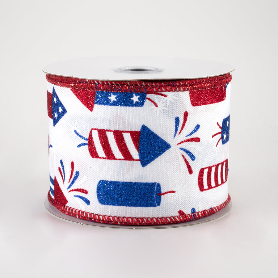 2.5" Firecrackers Ribbon: White, Red, Blue (10 Yards)