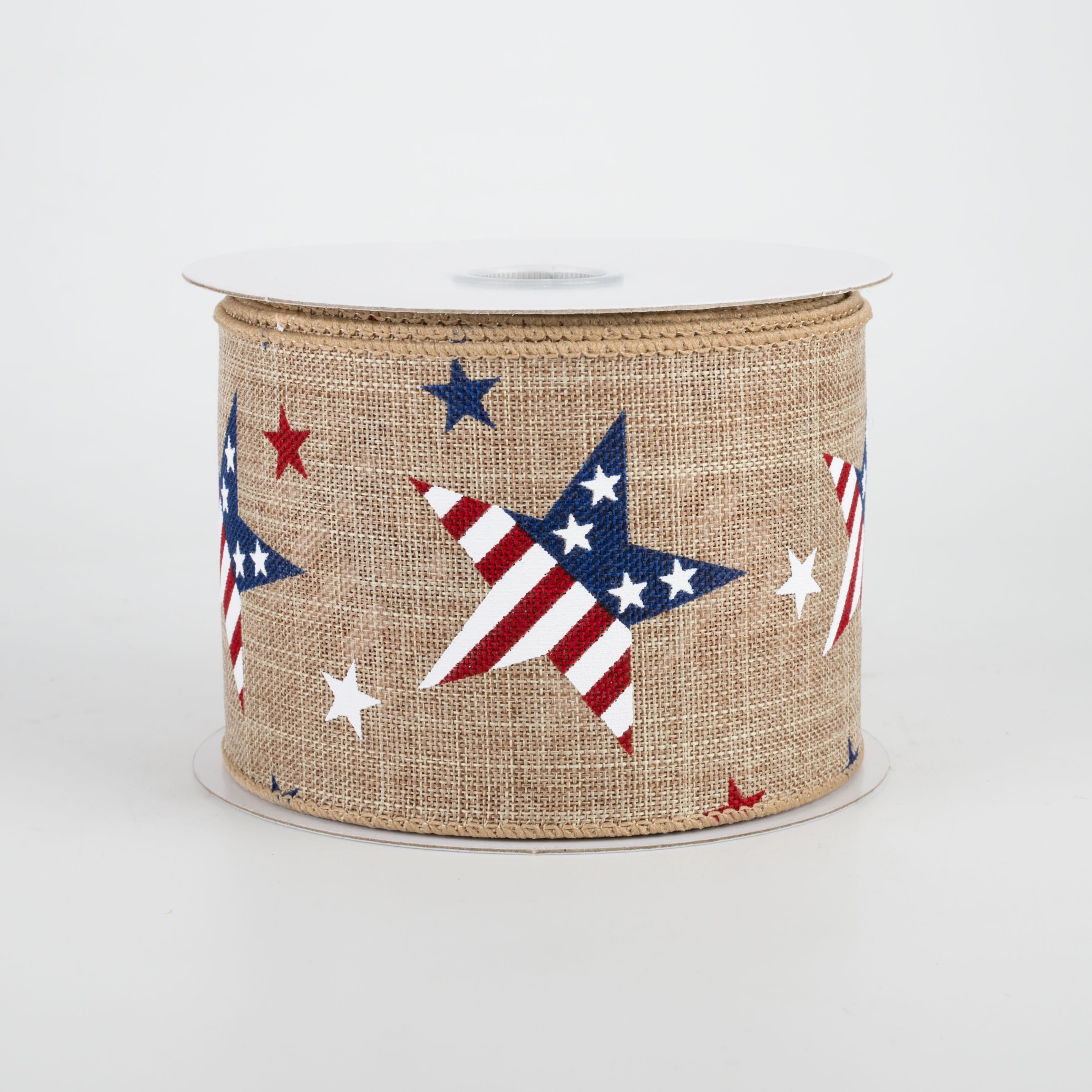 2.5" Flag Print Stars Ribbon: Natural (10 Yards)
