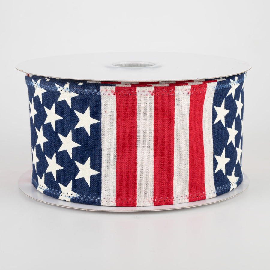 2.5" Flag Stripe Ribbon: Ivory, Red, White, Blue (10 Yards)