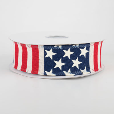 1.5" Flag Stripe Ribbon: Ivory, Red, White, Blue (10 Yards)