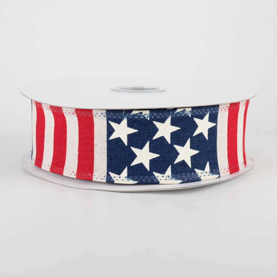 1.5" Flag Stripe Ribbon: Ivory, Red, White, Blue (10 Yards)