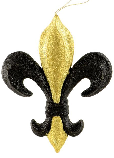 10" Fleur de Lis Ornament: Black & Gold Glitter Item Number: MZ1749E6