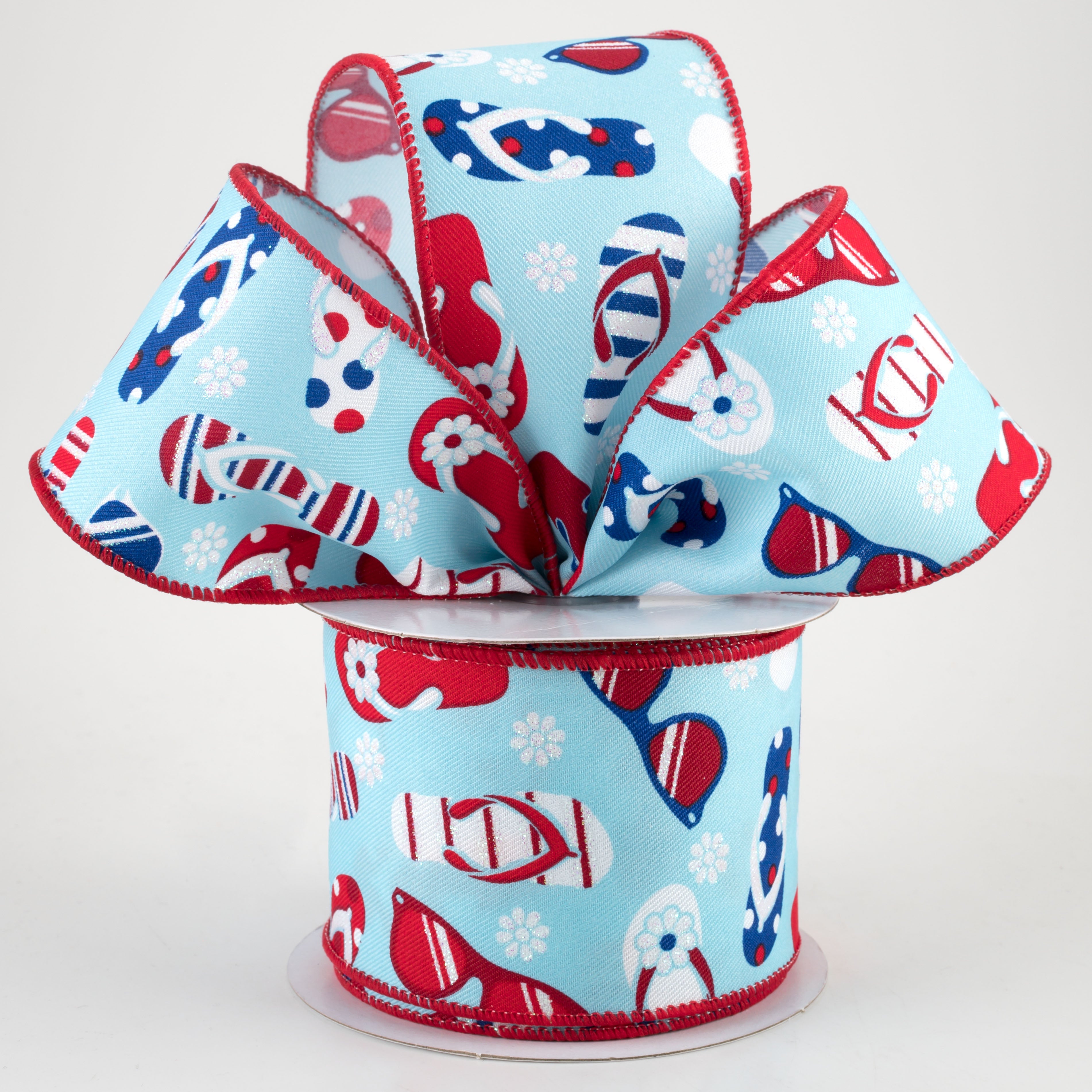 2.5" Flip Flops & Sunglasses Ribbon: Red, White & Blue (10 Yards) Lifestyle Photo
