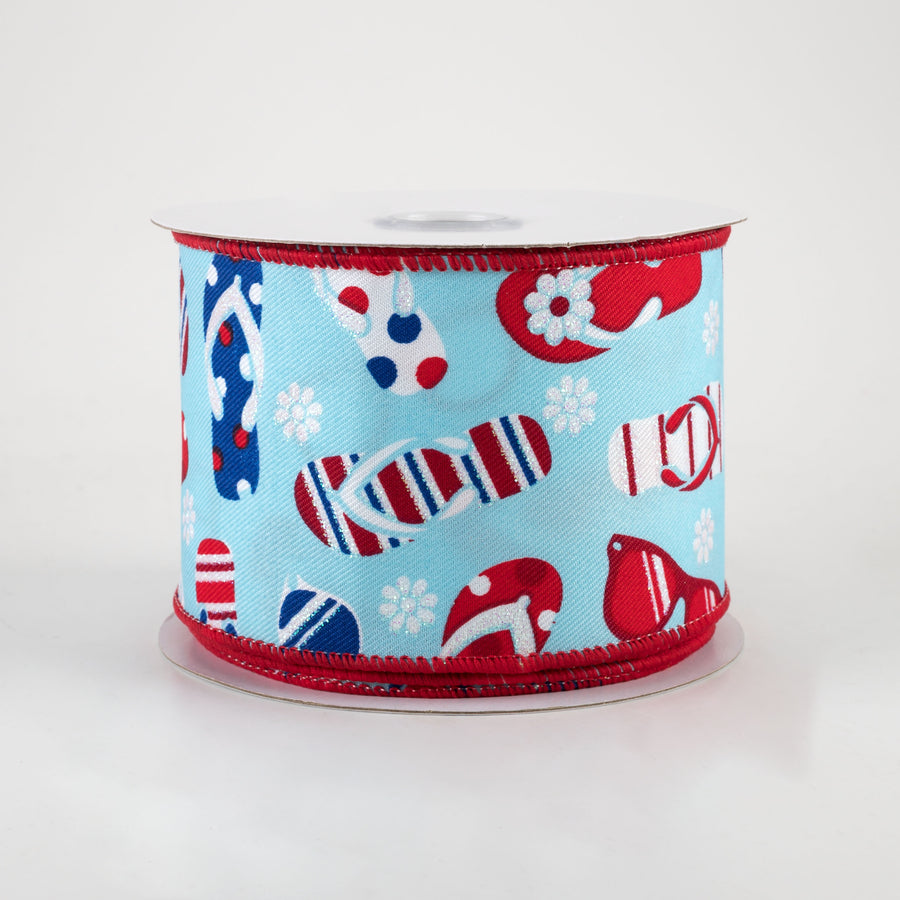 2.5" Flip Flops & Sunglasses Ribbon: Red, White & Blue (10 Yards)