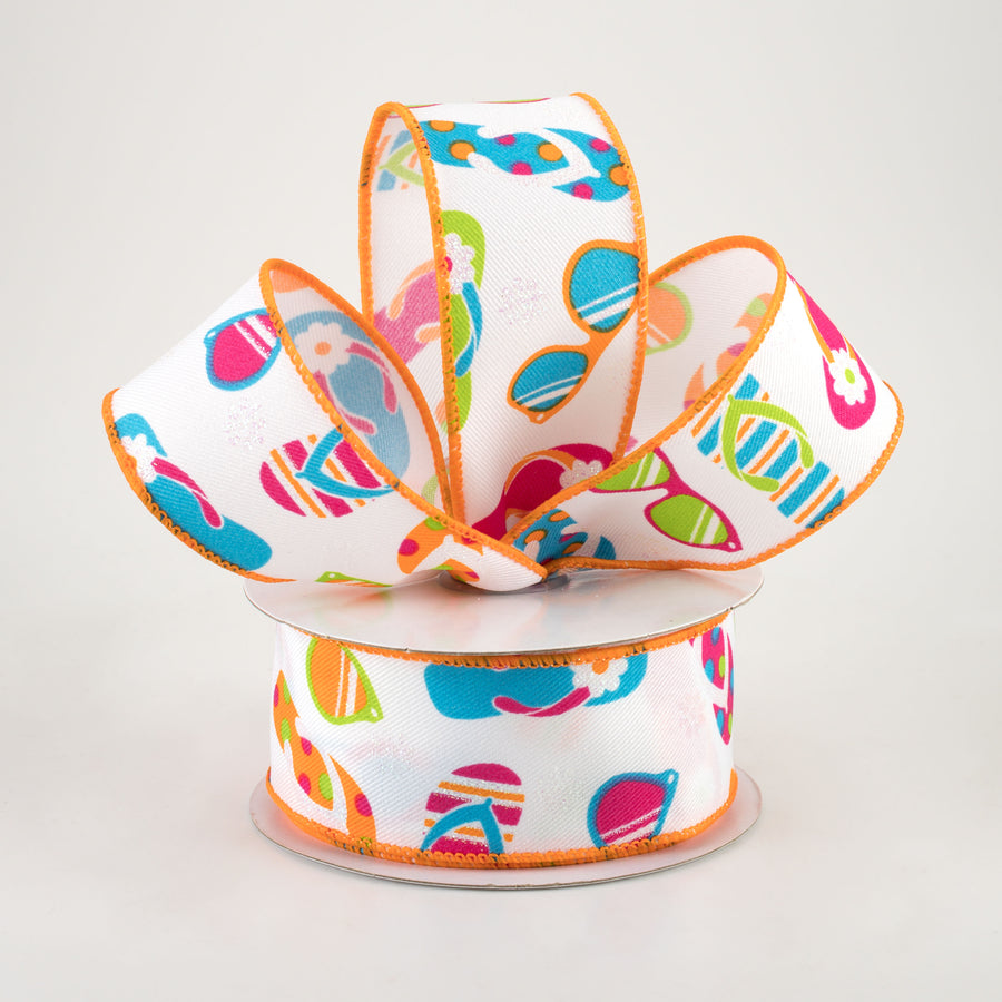 1.5" Flip Flops & Sunglasses Ribbon: White & Bright Multi (10 Yards) Lifestyle Photo