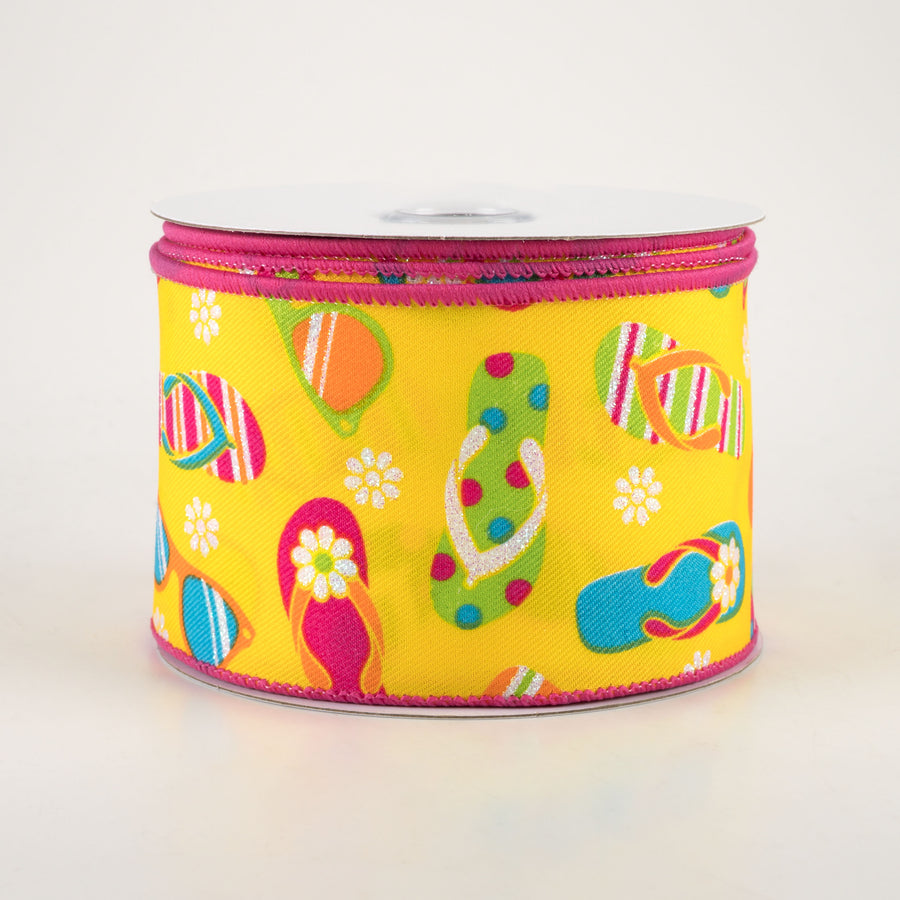 2.5" Flip Flops & Sunglasses Ribbon: Yellow & Bright Multi (10 Yards)
