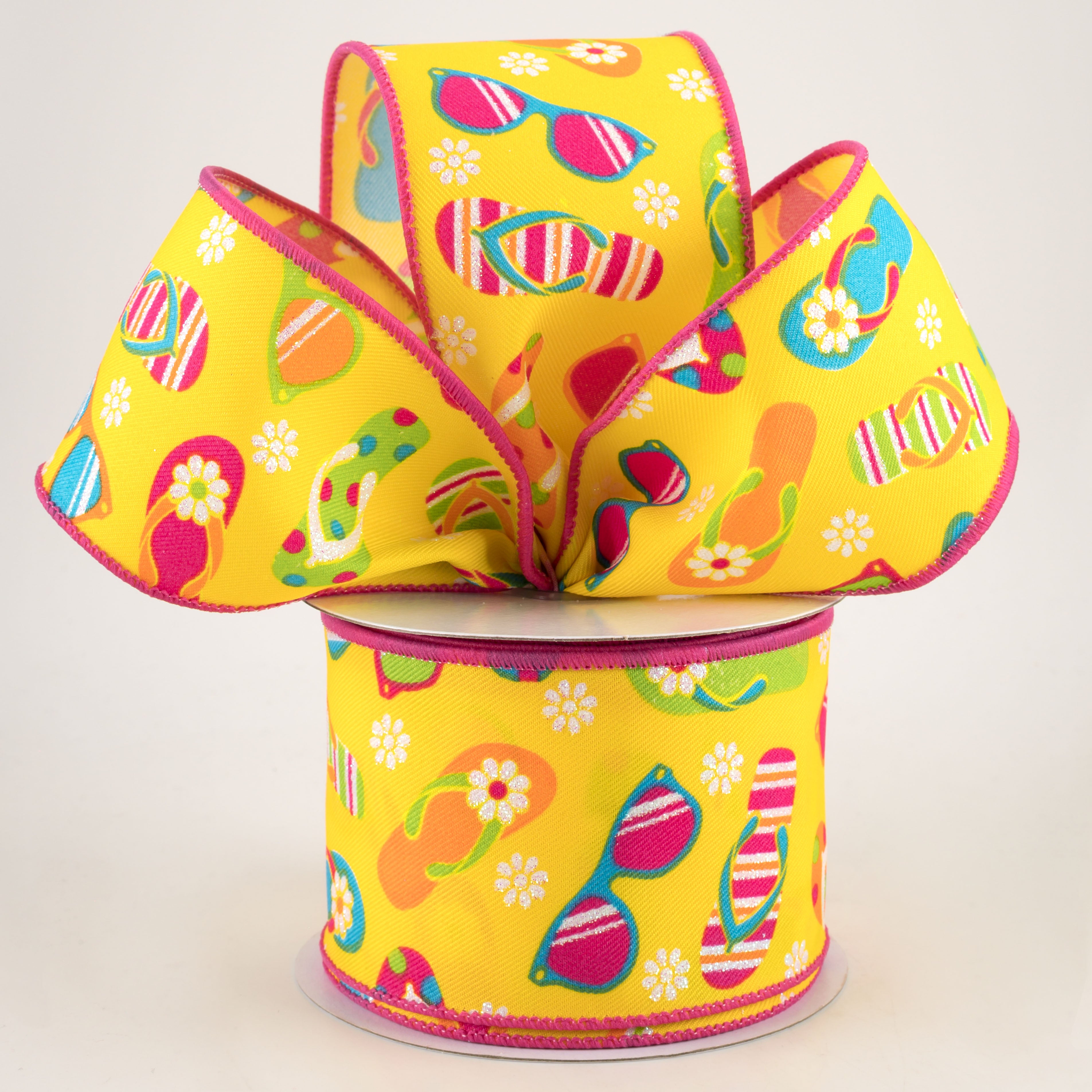 2.5" Flip Flops & Sunglasses Ribbon: Yellow & Bright Multi (10 Yards) Lifestyle Photo