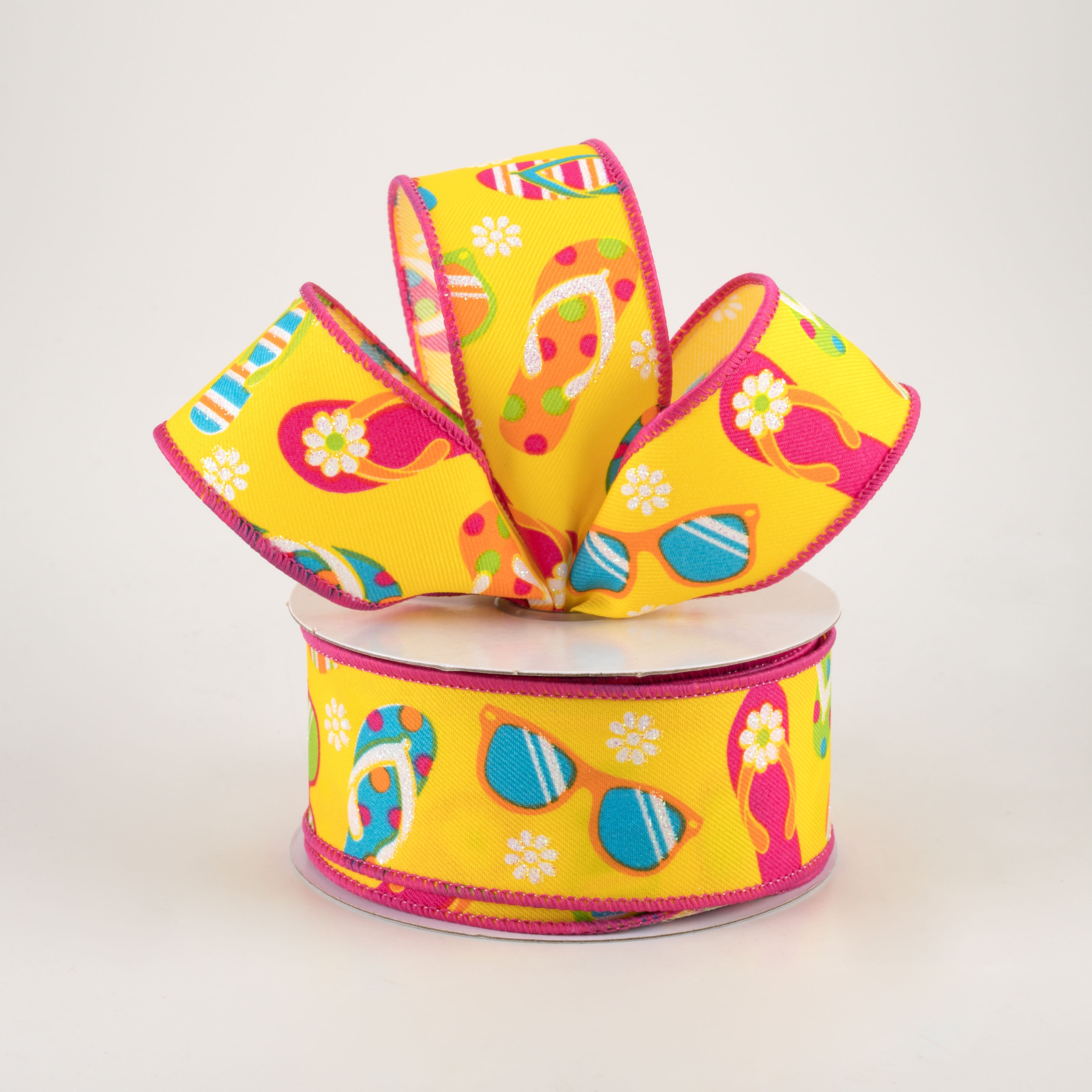 1.5" Flip Flops & Sunglasses Ribbon: Yellow & Bright Multi (10 Yards) Lifestyle Photo