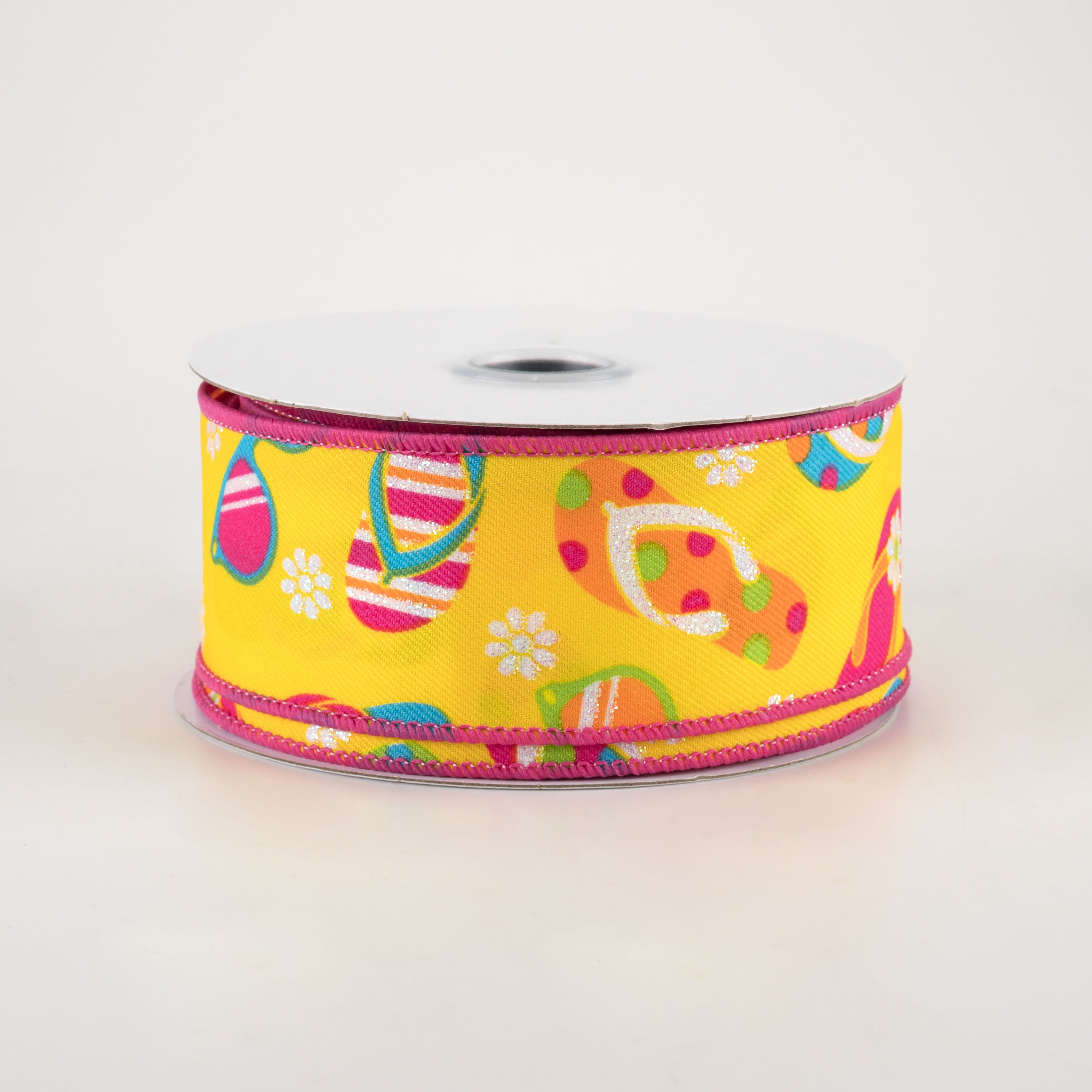 1.5" Flip Flops & Sunglasses Ribbon: Yellow & Bright Multi (10 Yards)