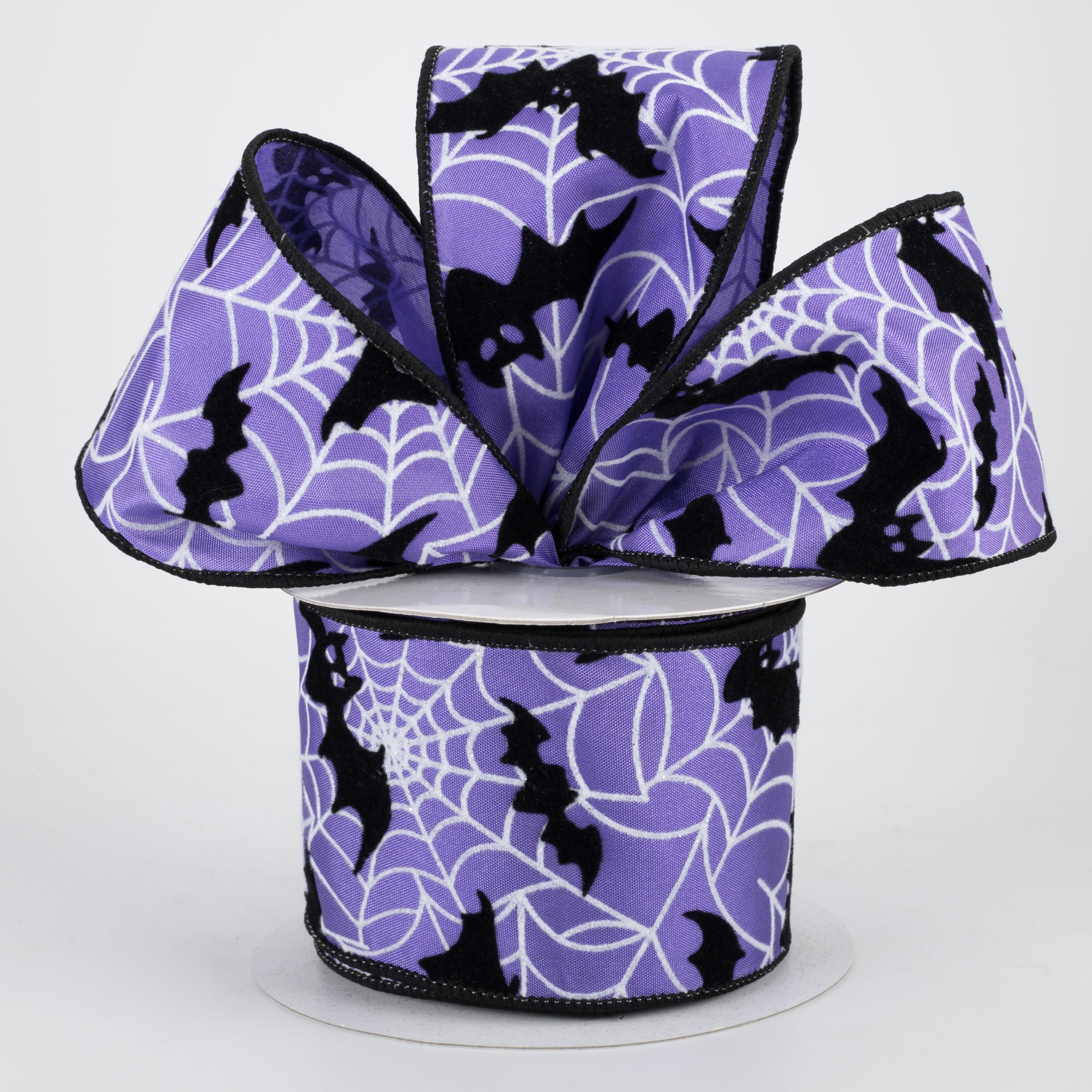 2.5" Flocked Bat & Spider Web Ribbon: Purple (10 yards) Lifestyle Photo