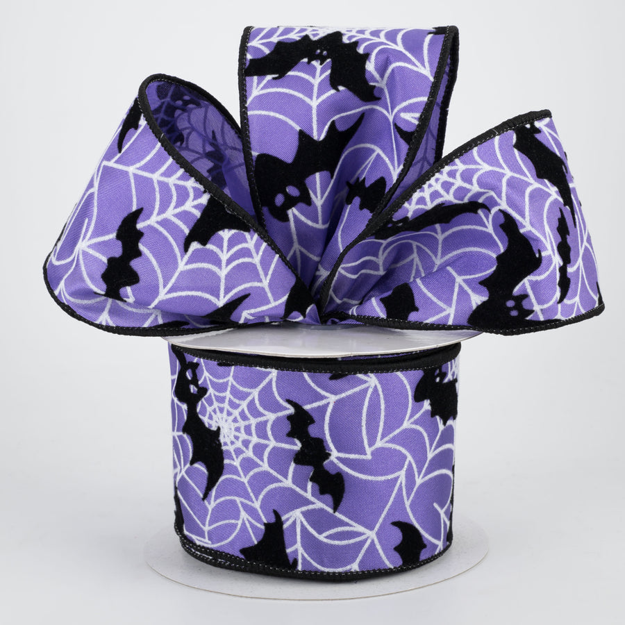 2.5" Flocked Bat & Spider Web Ribbon: Purple (10 yards) Lifestyle Photo