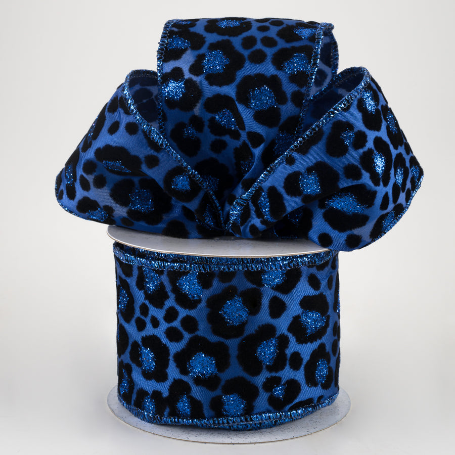 2.5" Flocked Cheetah Satin Ribbon: Royal Blue (10 Yards) Lifestyle Photo