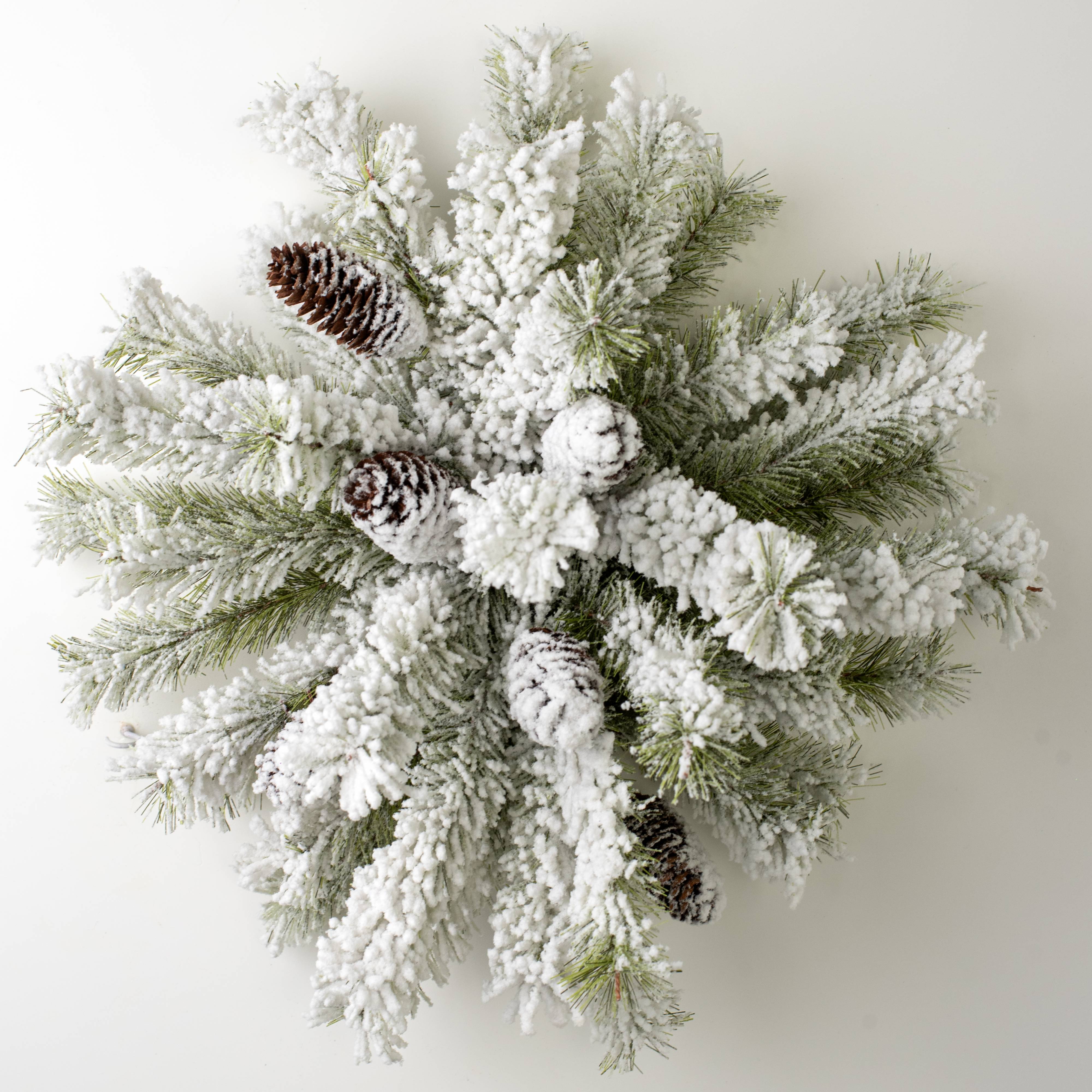 18" Flocked Dakota Pine Centerpiece Ball Swag detail photo 4