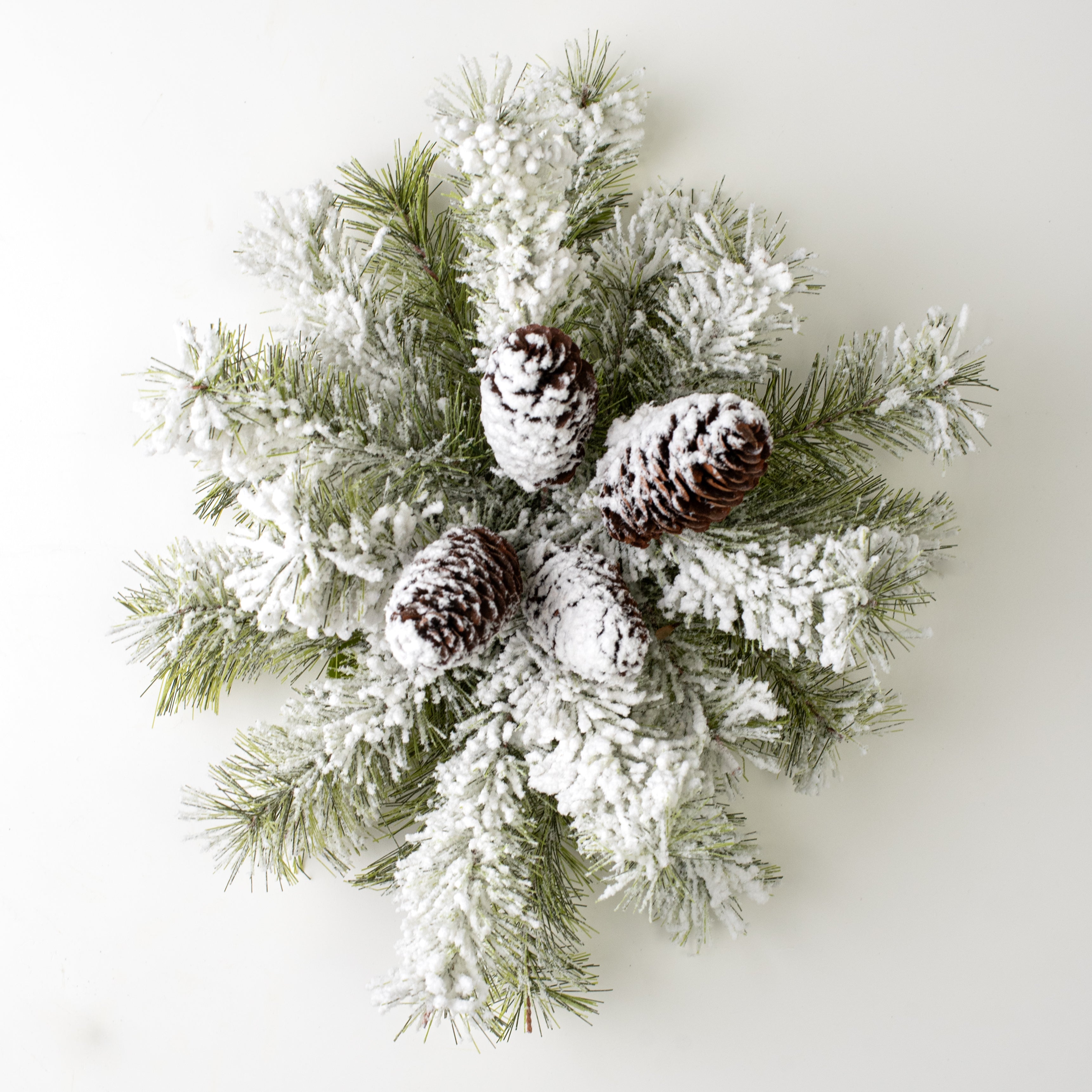12" Flocked Dakota Pine Centerpiece Ball Swag detail photo 5