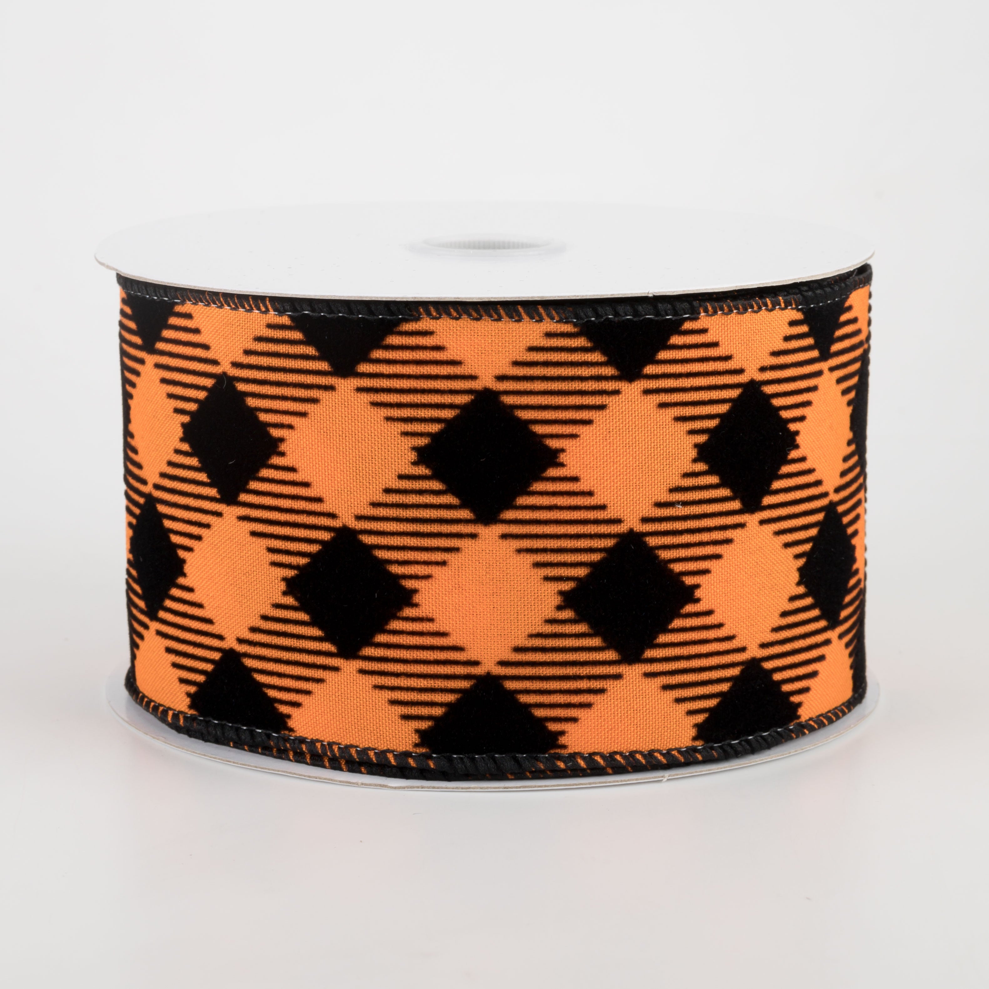 2.5" Flocked Diagonal Check Ribbon: Orange & Black (10 Yards)