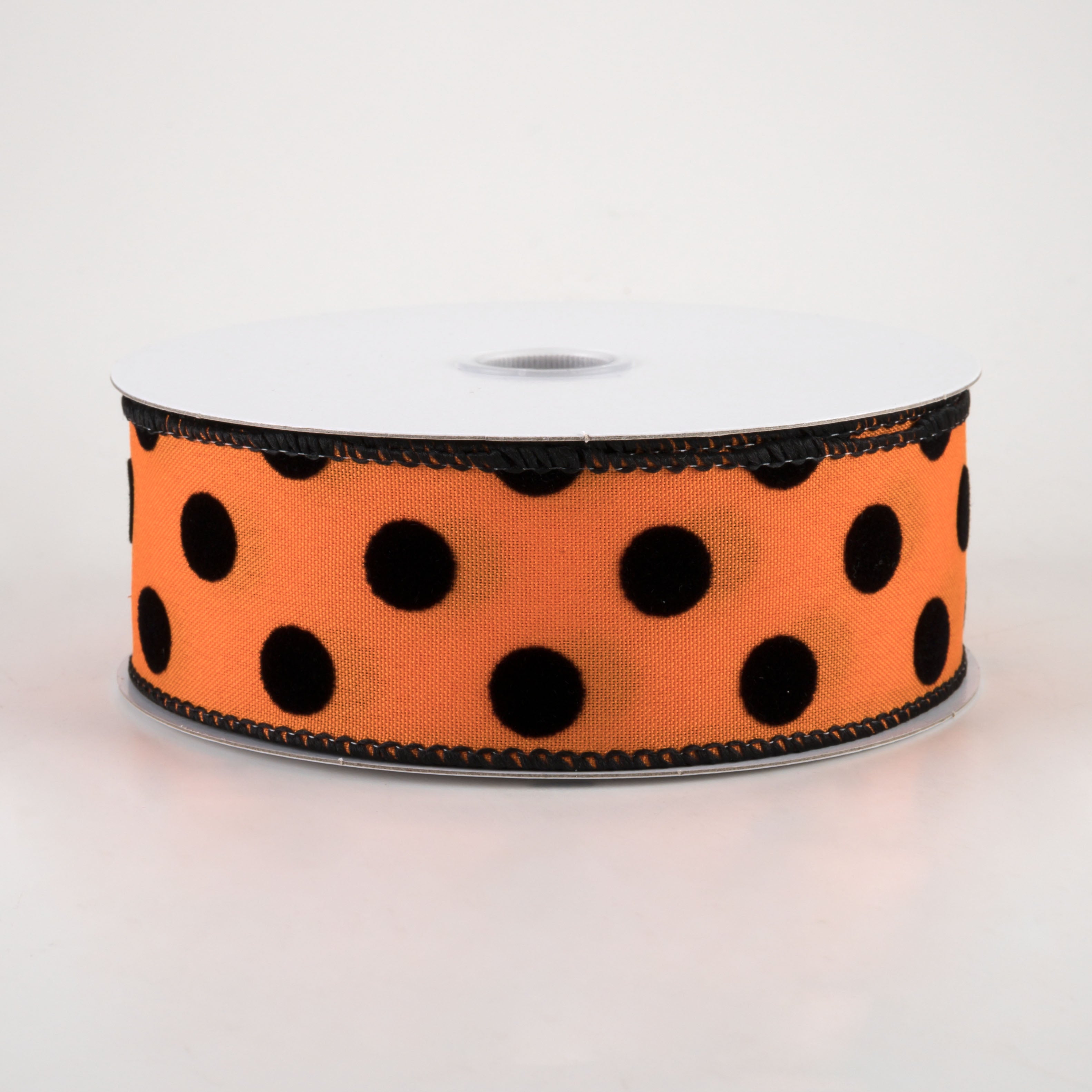 1.5" Flocked Dots Ribbon: Orange & Black (10 Yards)