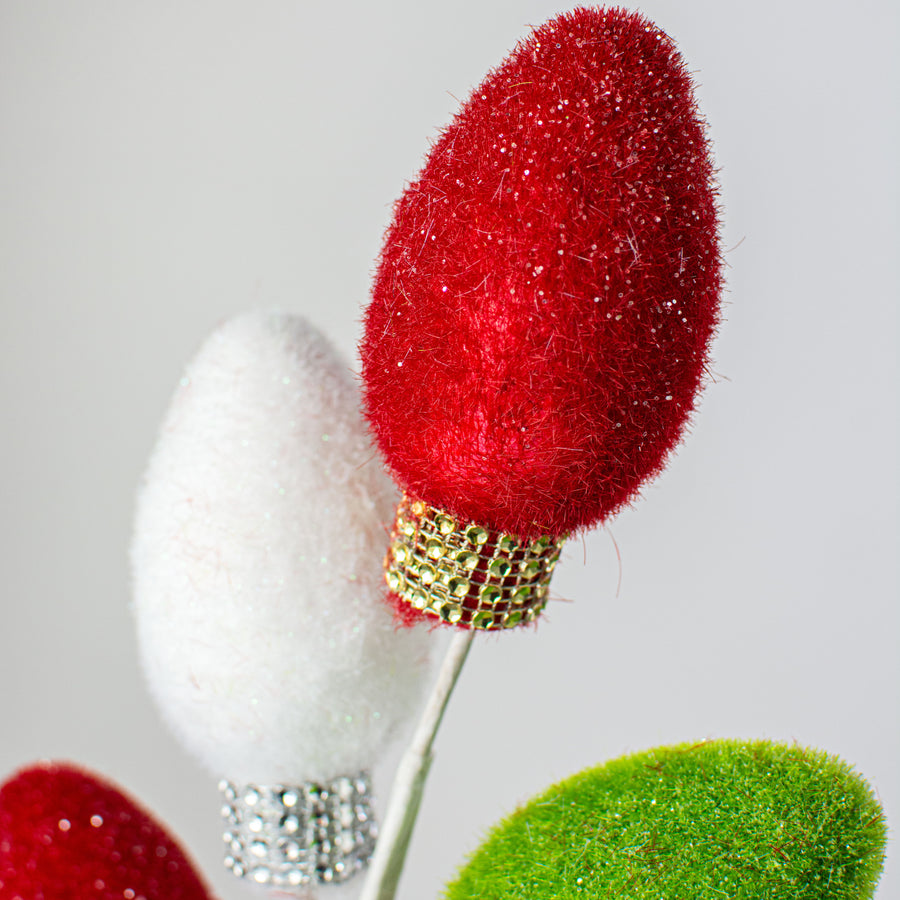 24" Flocked Glitter Light Bulbs Spray: Red, Green, White Lifestyle Photo