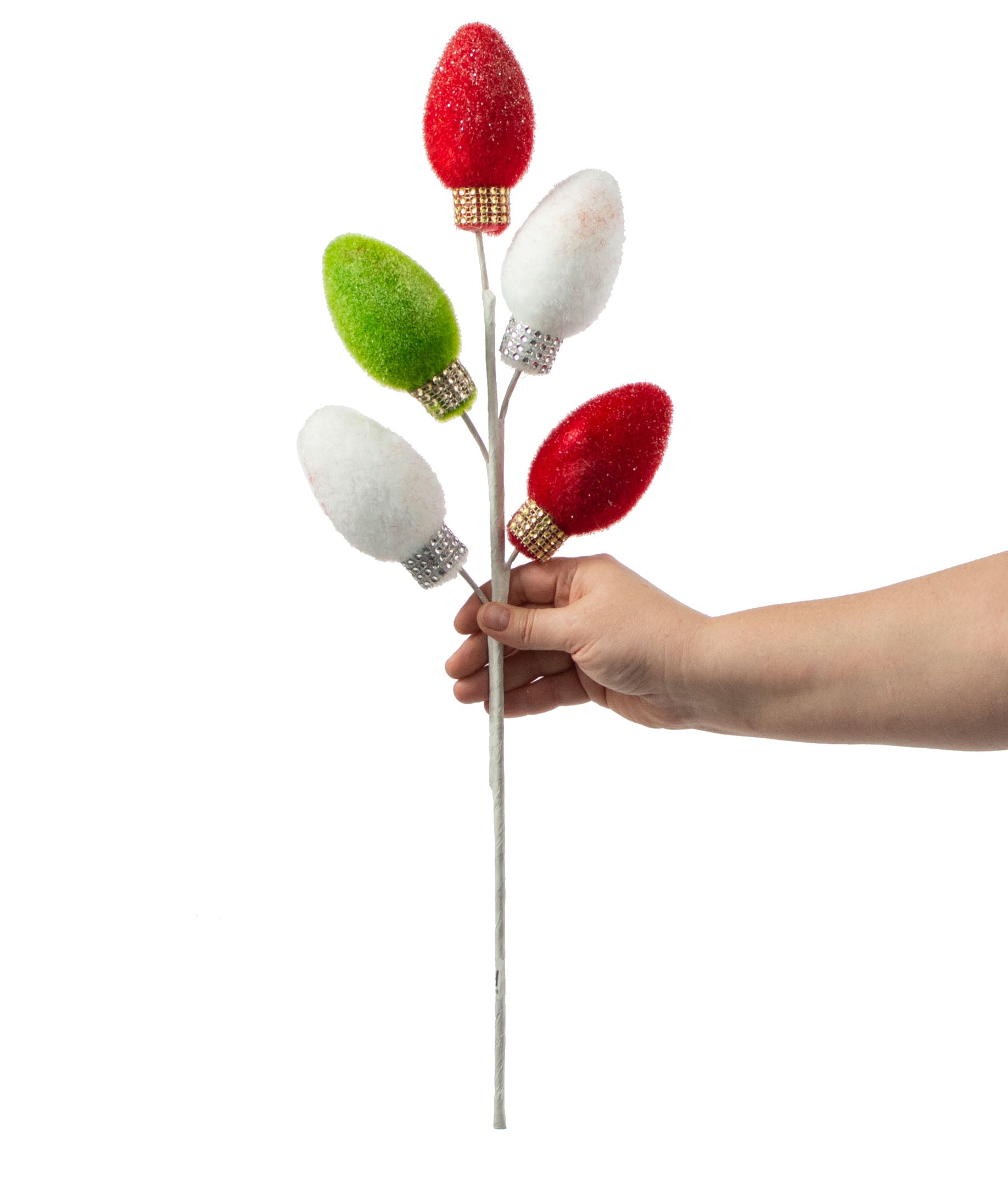 24" Flocked Glitter Light Bulbs Spray: Red, Green, White detail photo 3