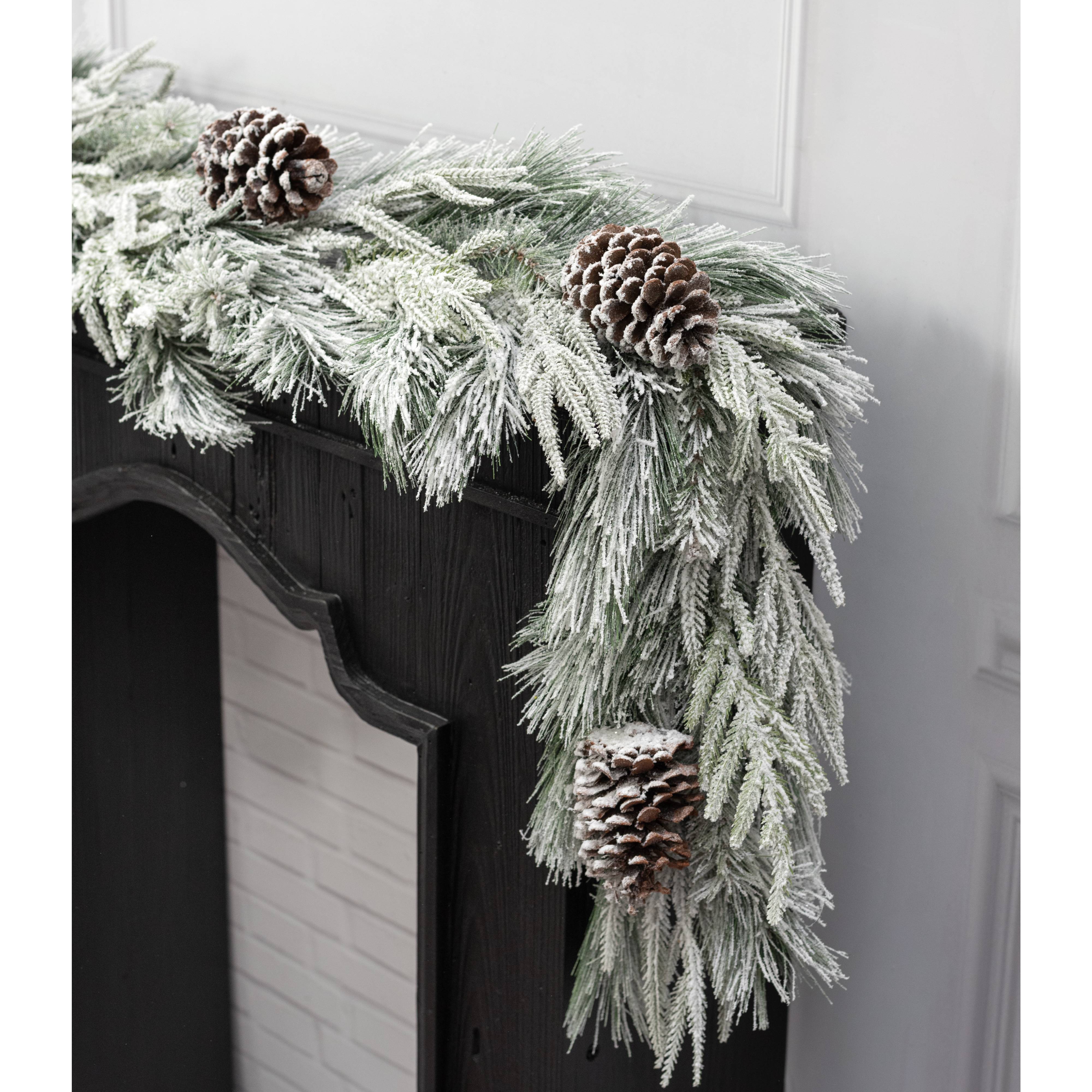 6' Flocked Mixed Pine & Cones Garland Lifestyle Photo