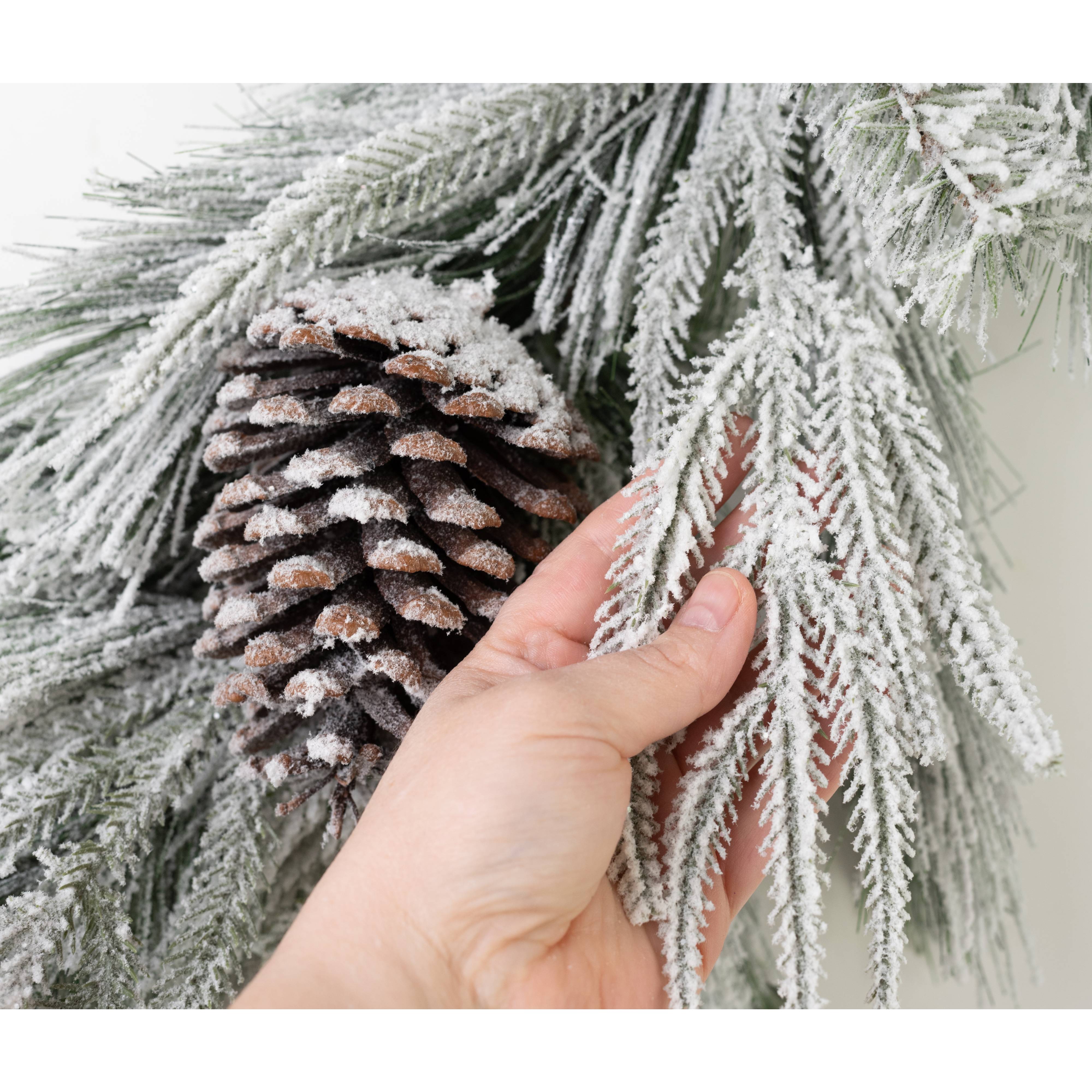 6' Flocked Mixed Pine & Cones Garland detail photo 4