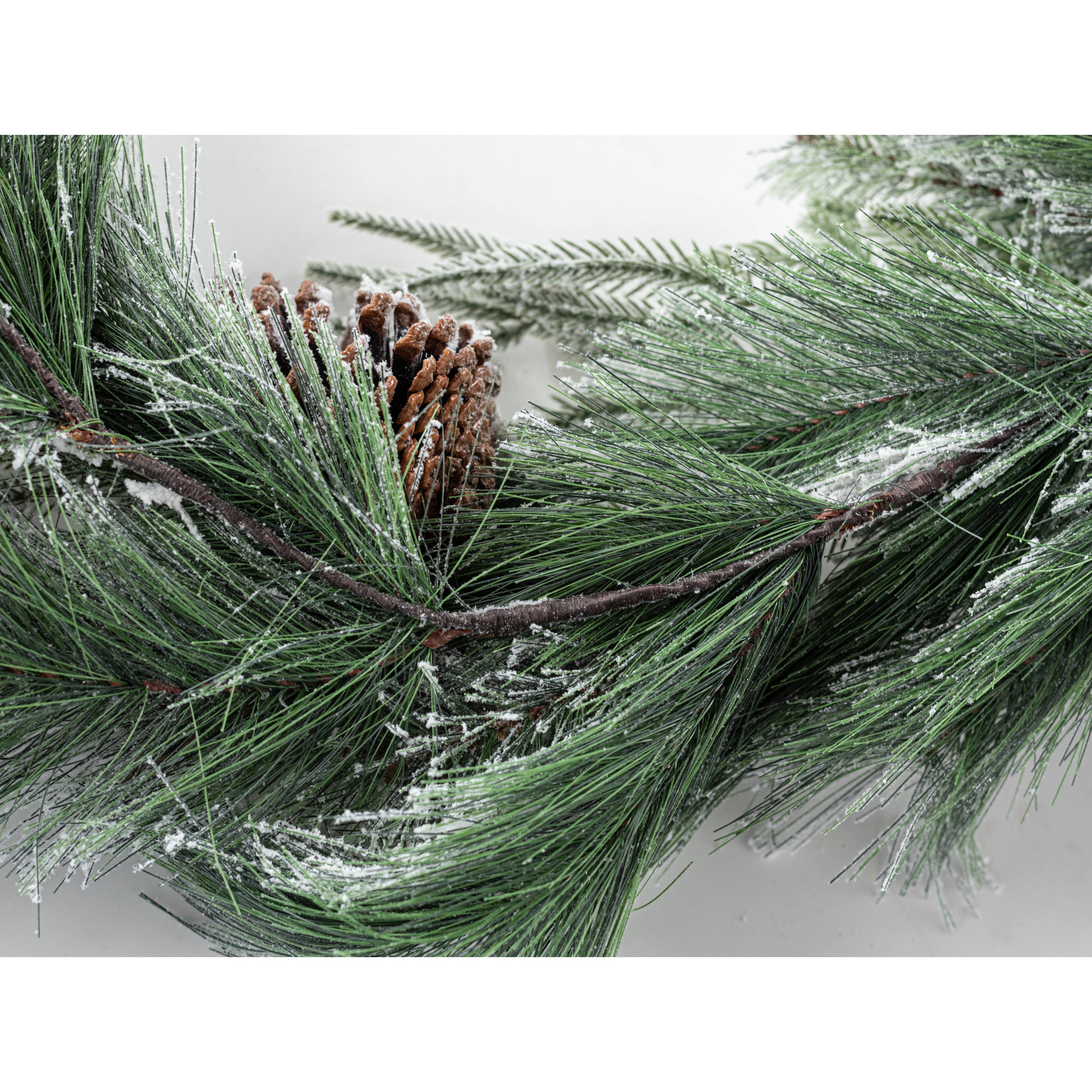 6' Flocked Mixed Pine & Cones Garland detail photo 5