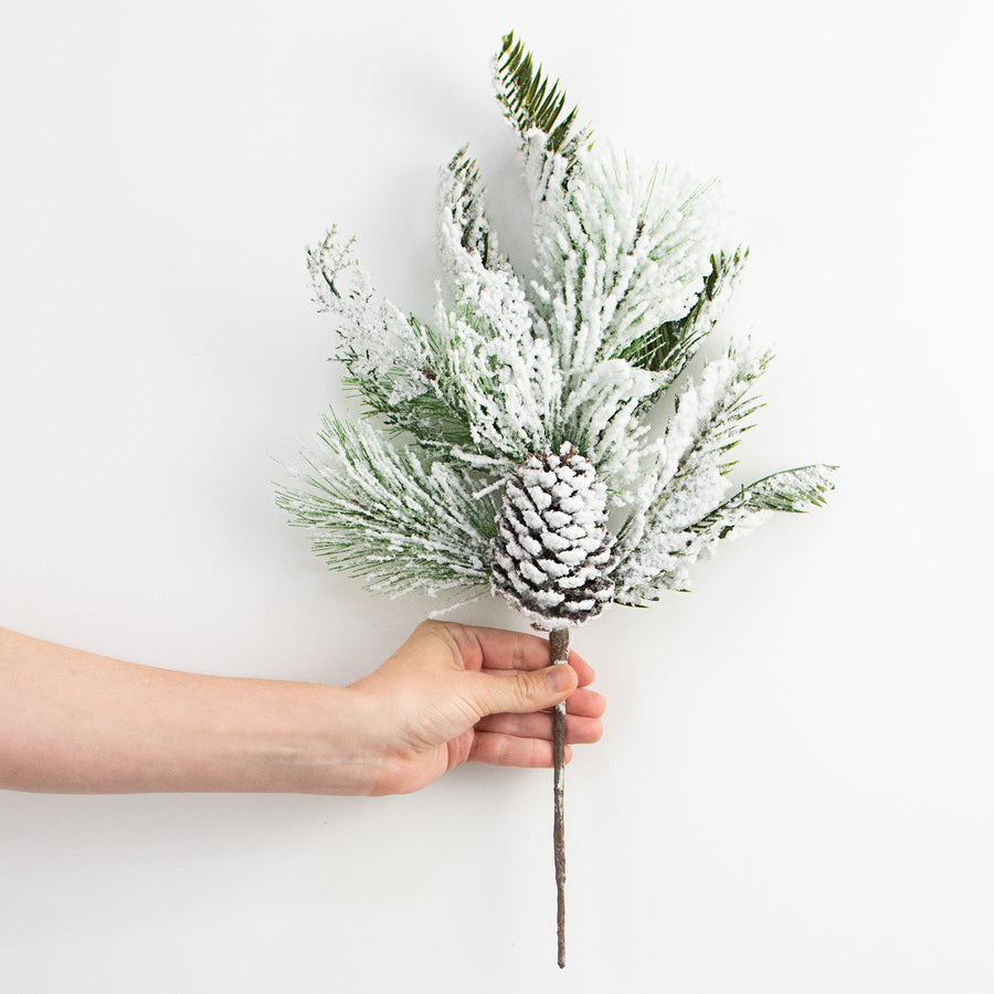 18" Flocked Pine Pick detail photo 3