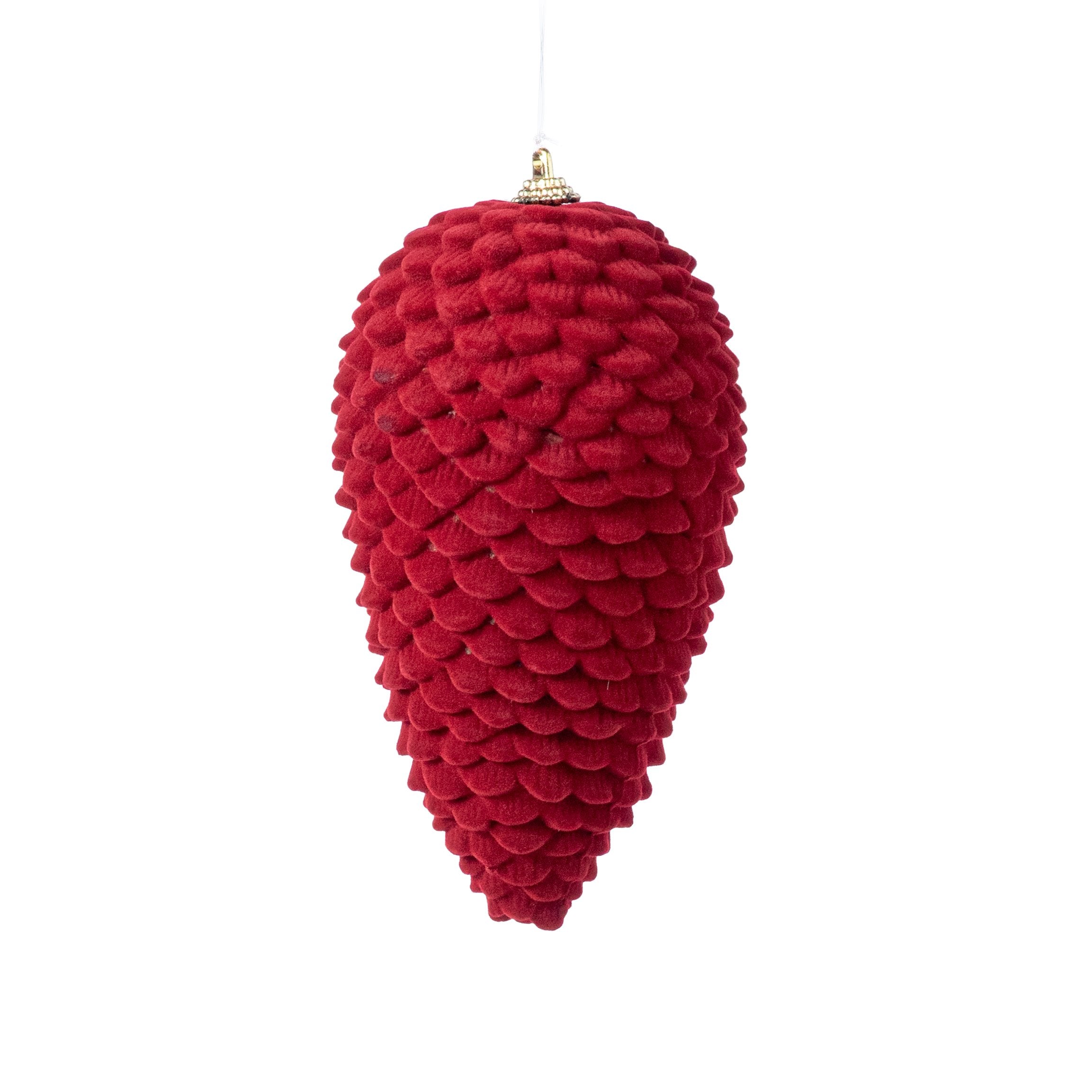 6" Flocked Pinecone Ornament: Red Item Number: 32249-RD