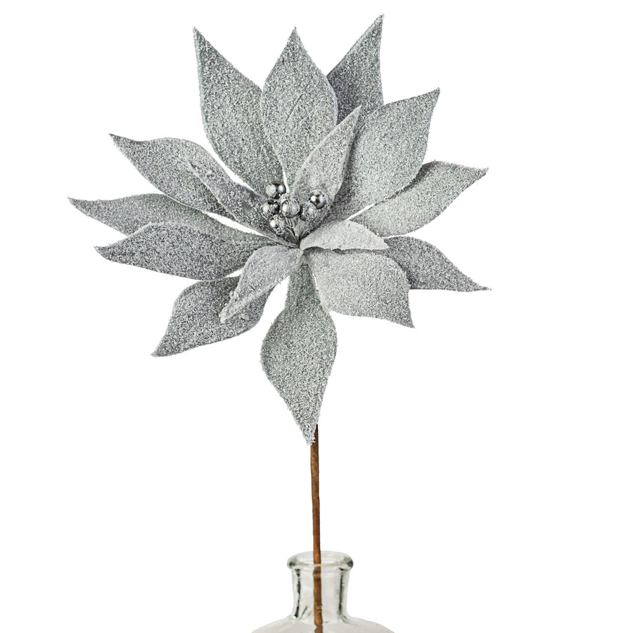 22" Flocked Poinsettia Stem: Grey Item Number: 100649
