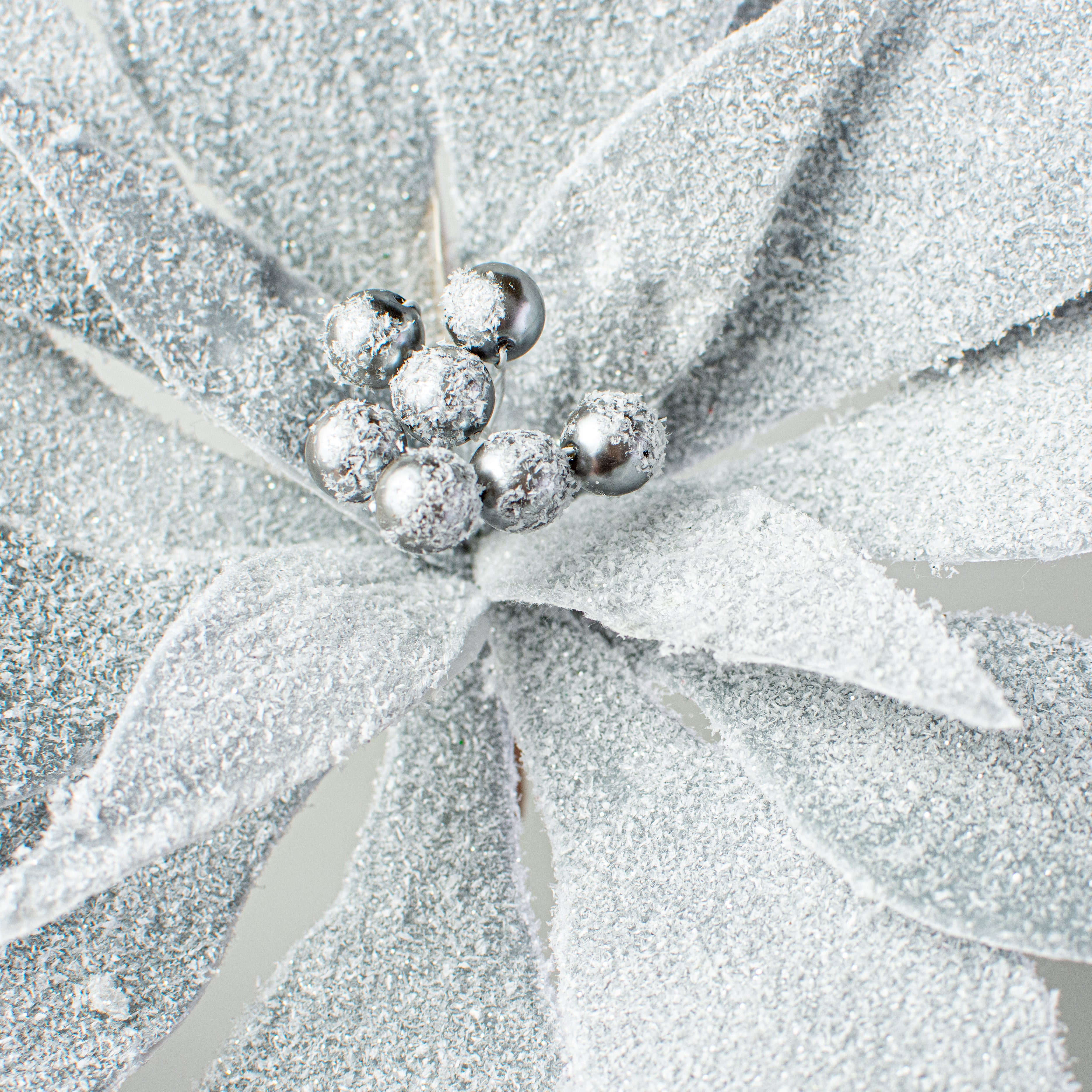 22" Flocked Poinsettia Stem: Grey Lifestyle Photo