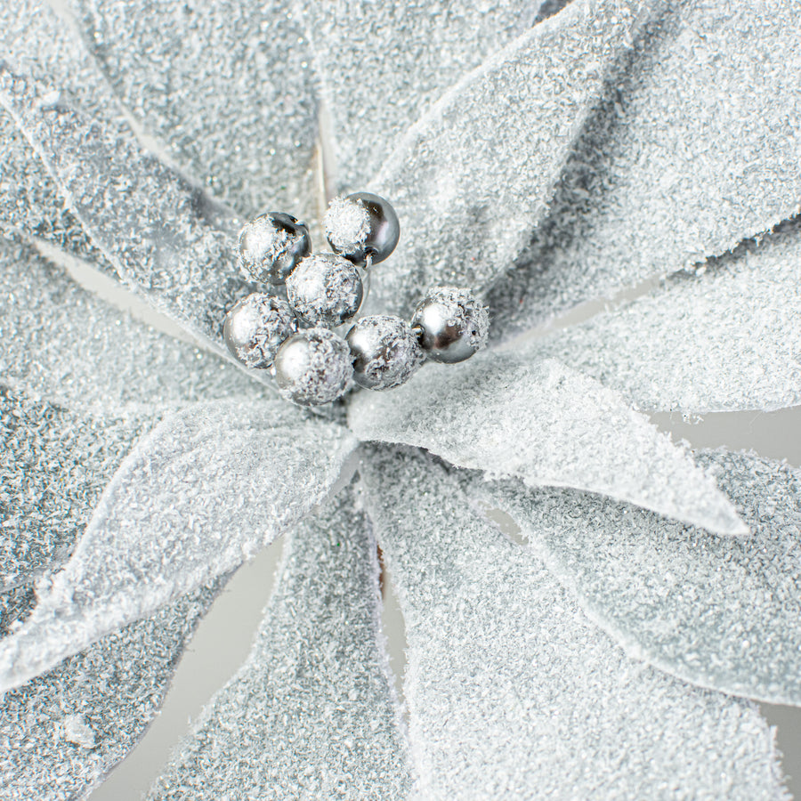 22" Flocked Poinsettia Stem: Grey Lifestyle Photo