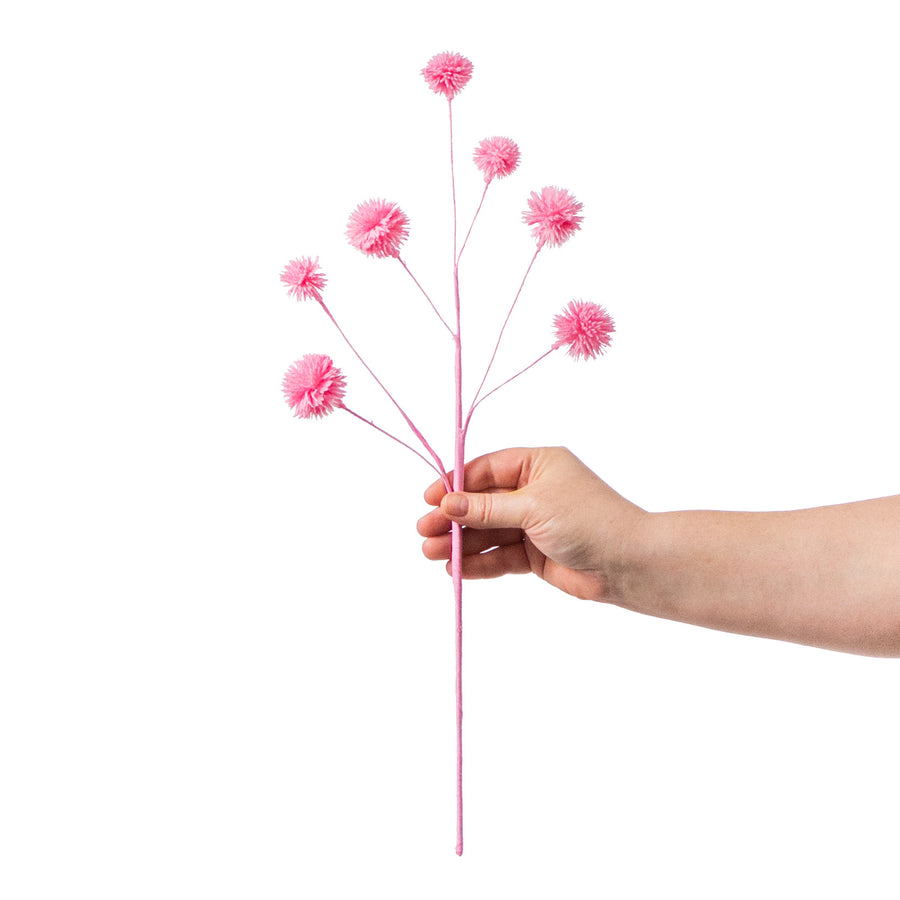 19" Flocked Pom Pom Spray: Pink detail photo 3
