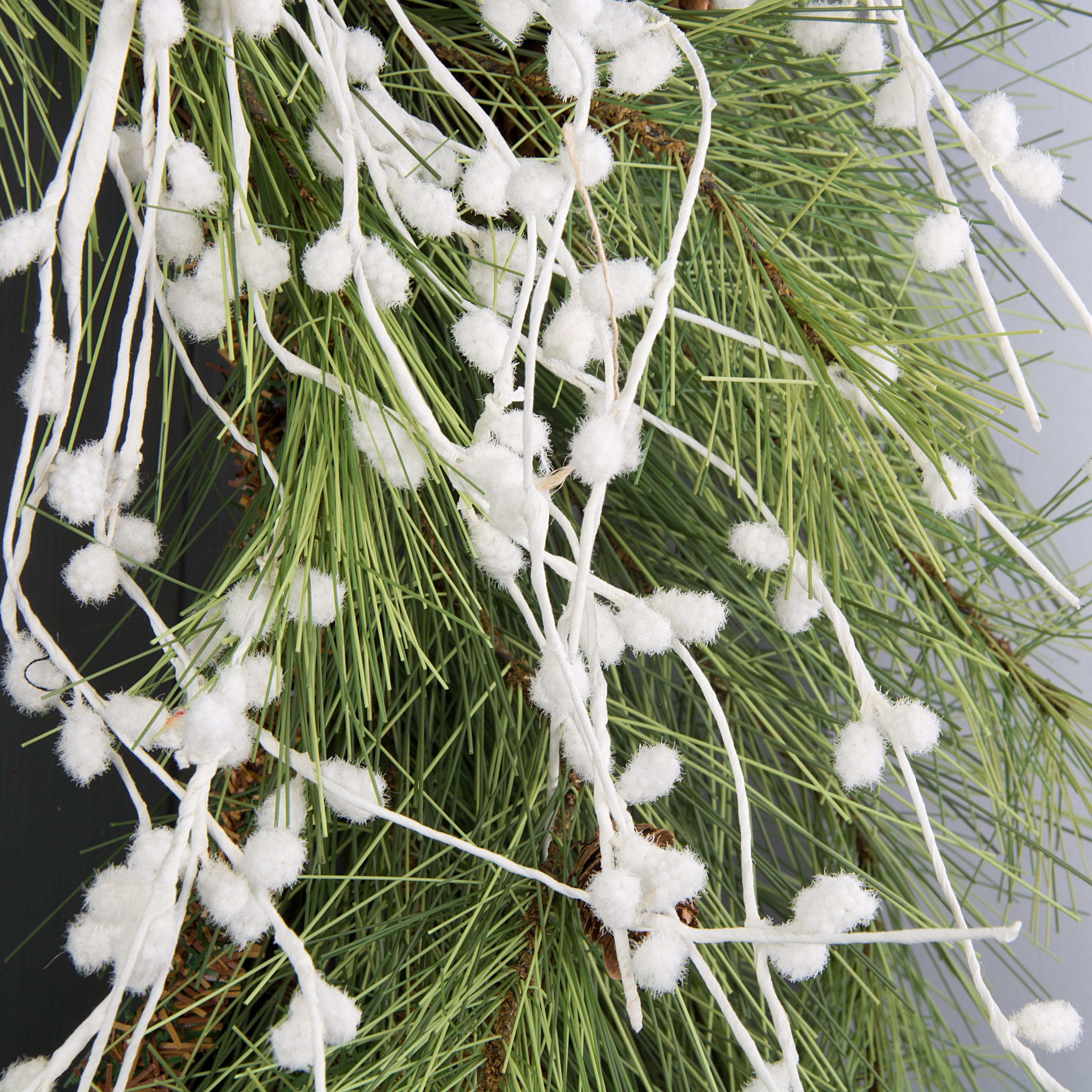 28" Flocked Snowball Curl Spray: White detail photo 4