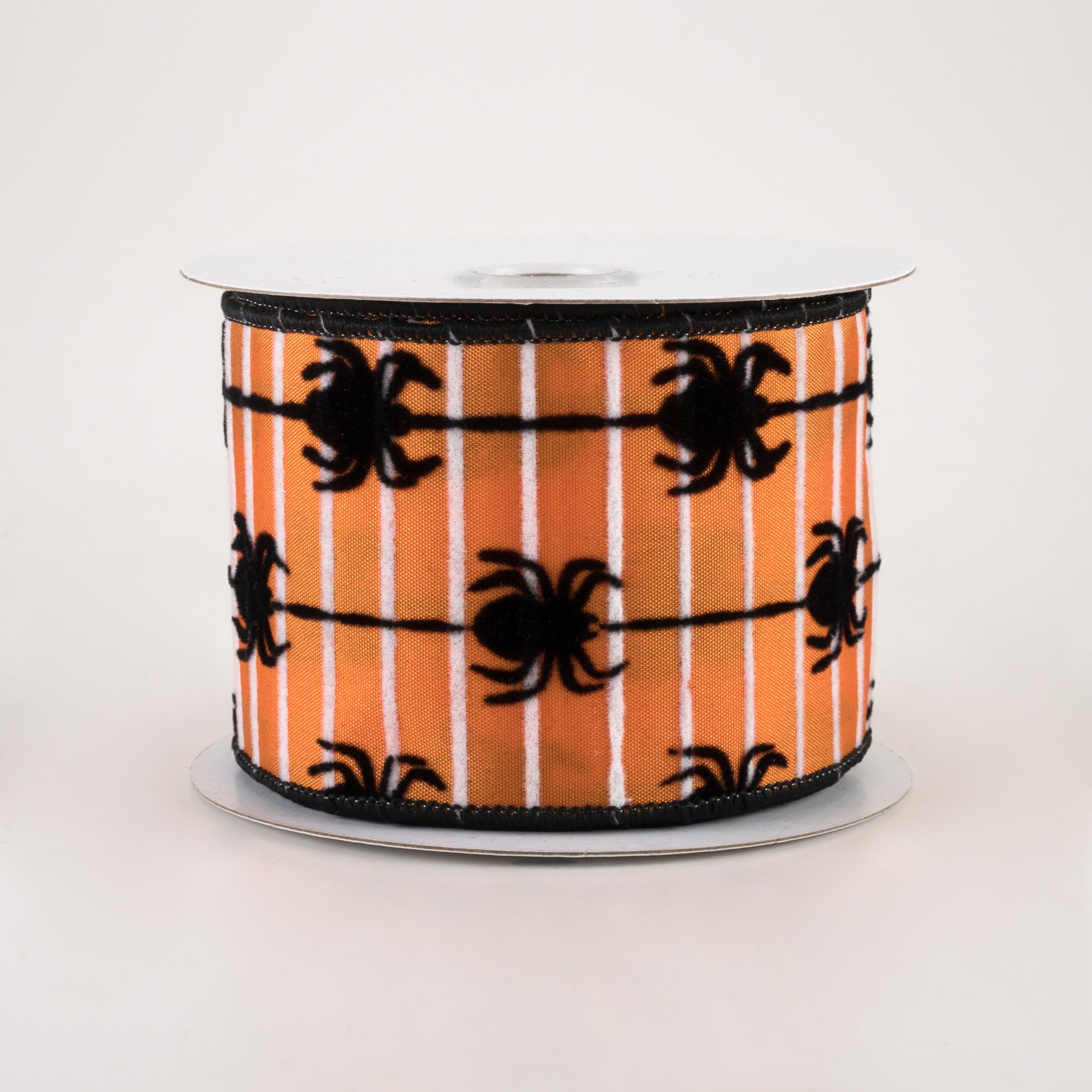 2.5" Flocked Spiders Stripe Ribbon: Orange & Black (10 Yards)