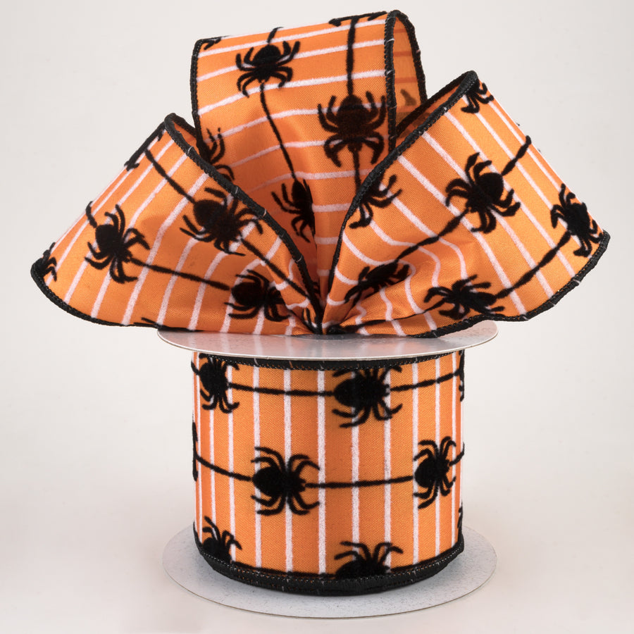 2.5" Flocked Spiders Stripe Ribbon: Orange & Black (10 Yards) Lifestyle Photo