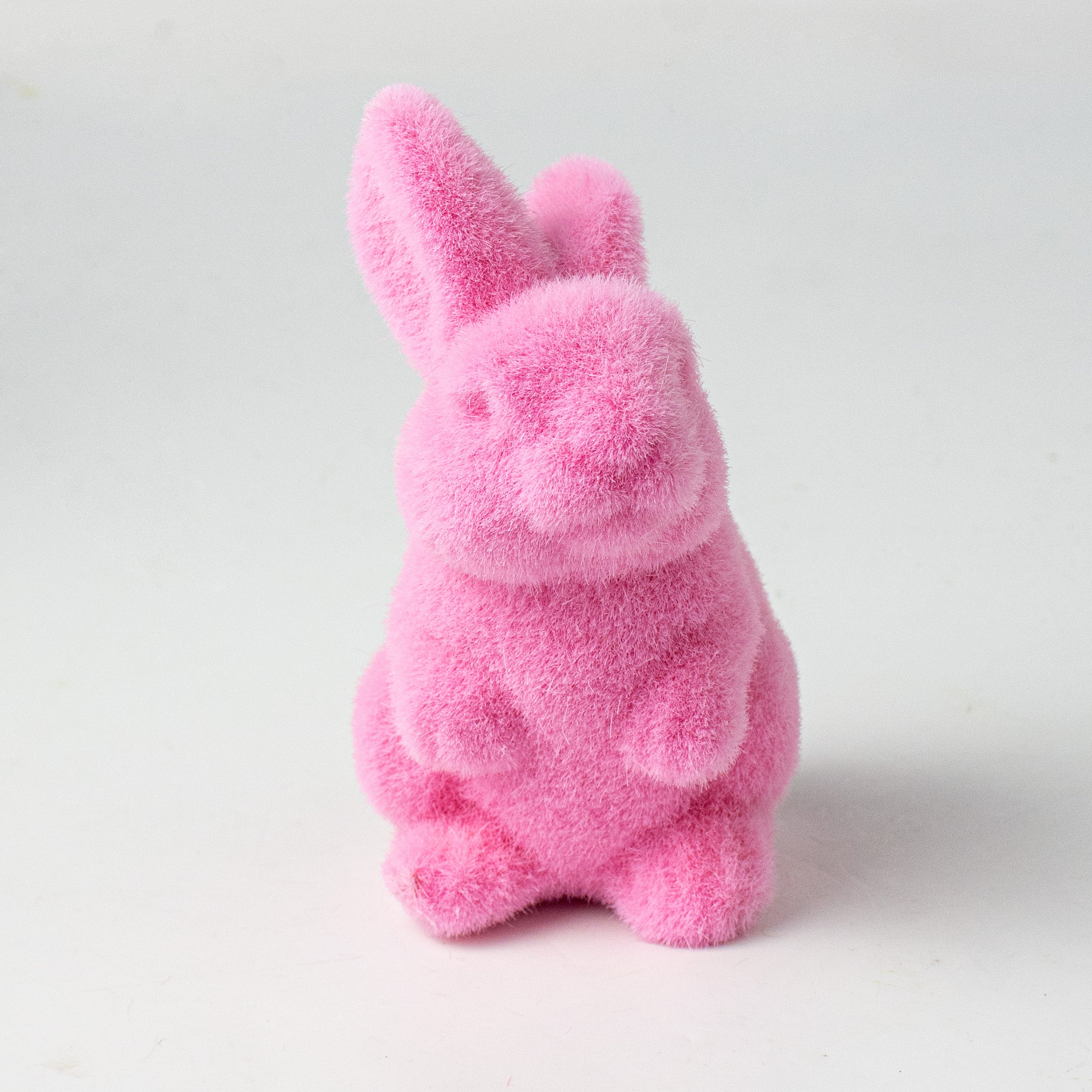 6" Flocked Standing Rabbit: Pink detail photo 3