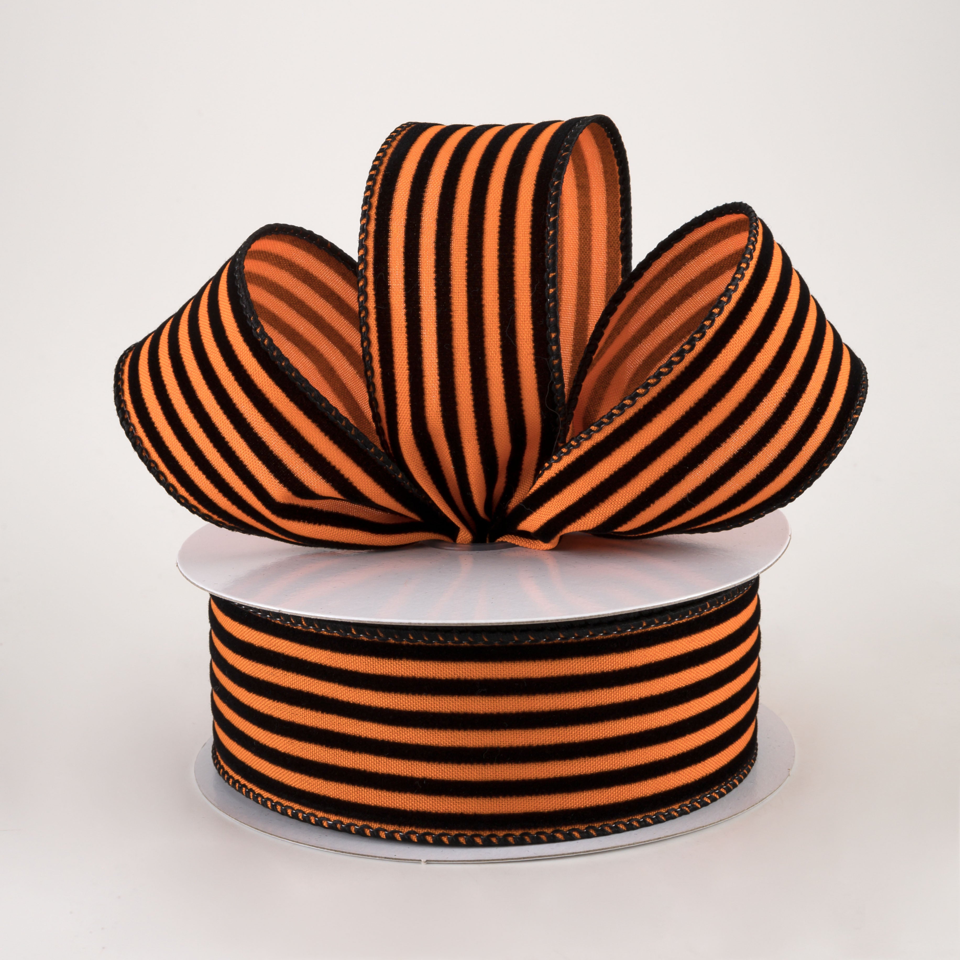 1.5" Flocked Thin Cabana Stripe Ribbon: Orange & Black (10 Yards) Lifestyle Photo