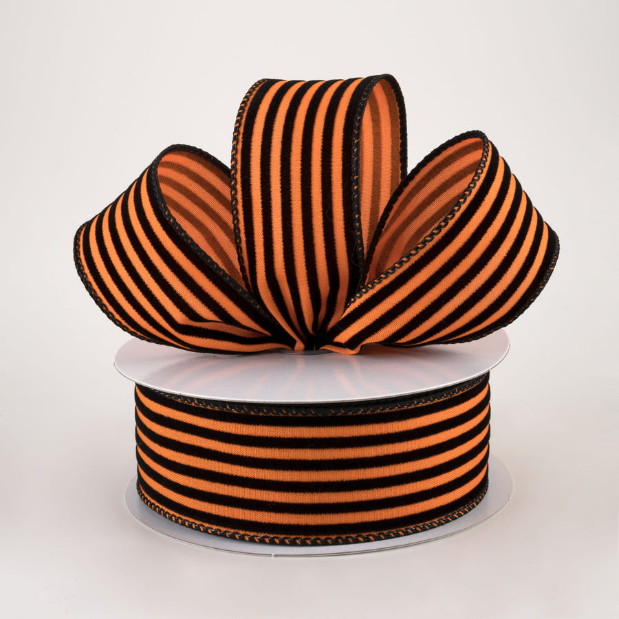 1.5" Flocked Thin Cabana Stripe Ribbon: Orange & Black (10 Yards) Lifestyle Photo