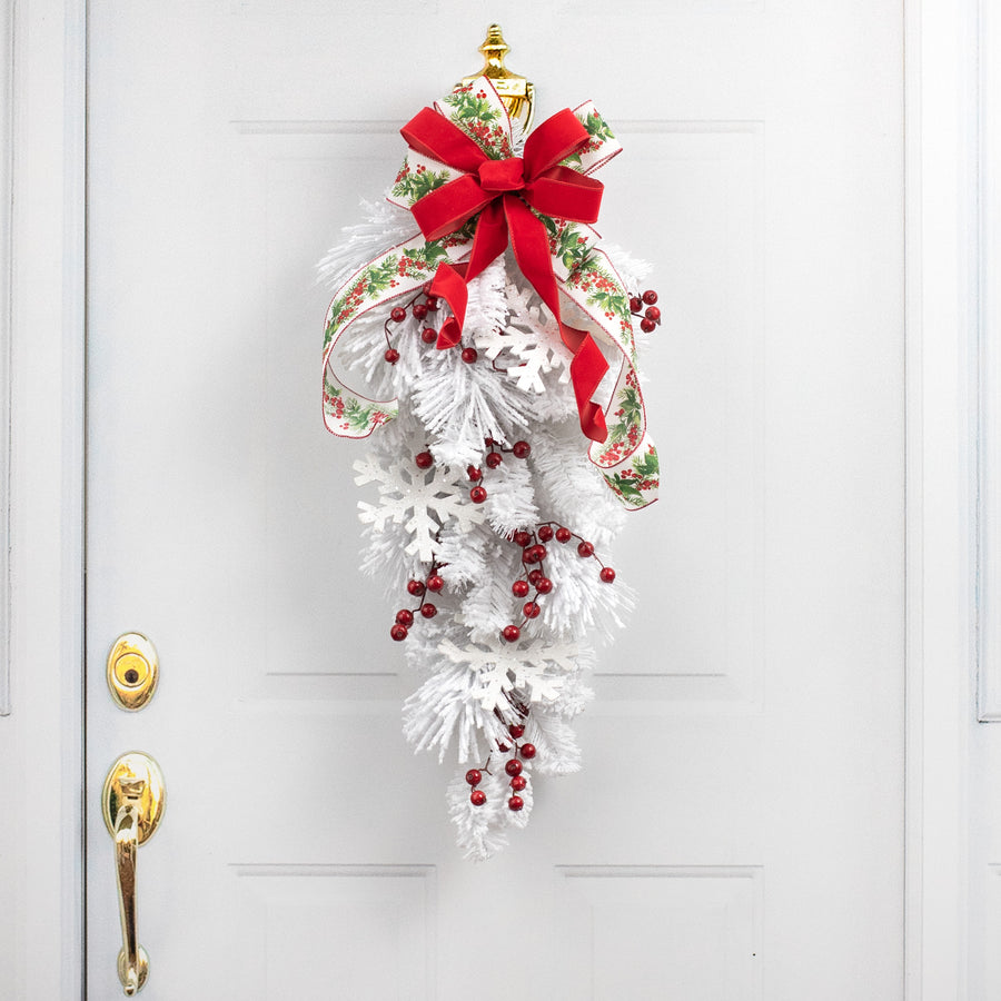 32" Flocked White Pine Teardrop Lifestyle Photo
