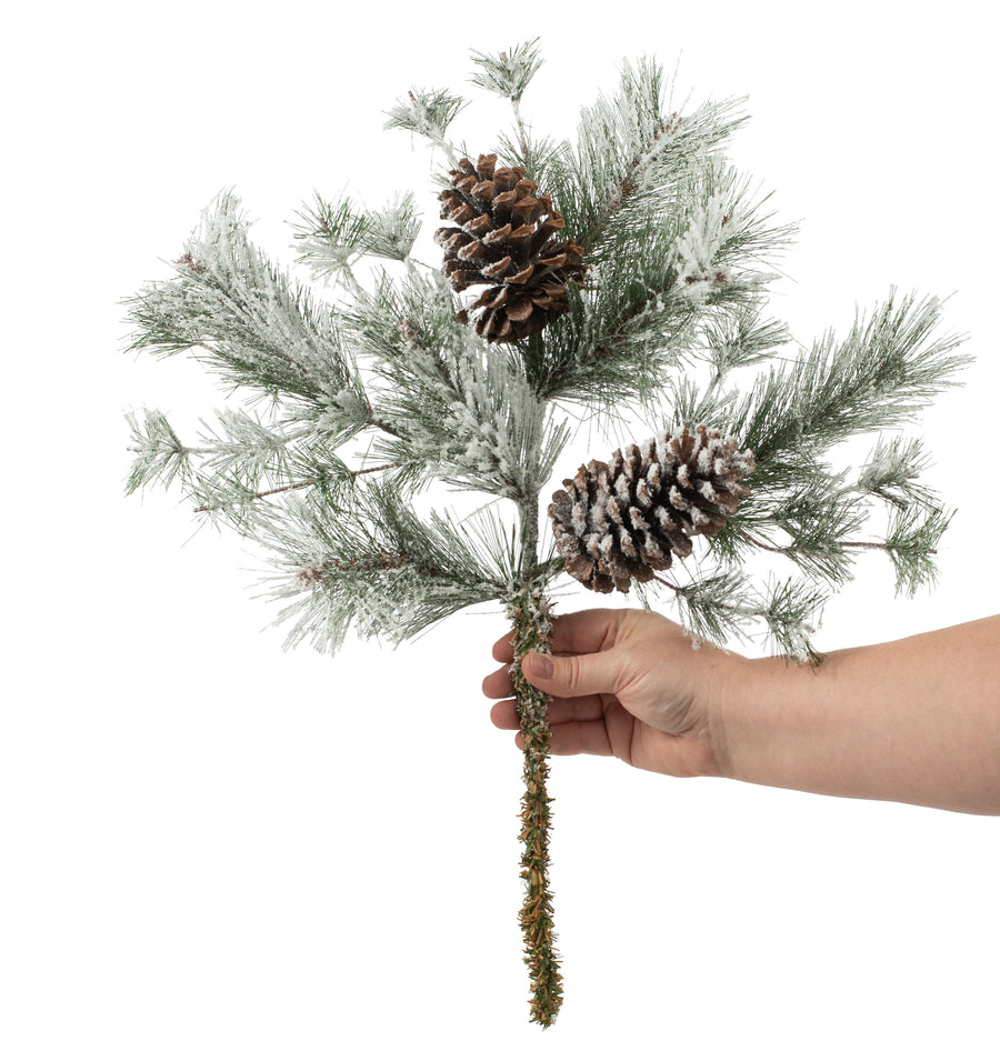 21" Flocked Winterfield Pine Spray detail photo 3
