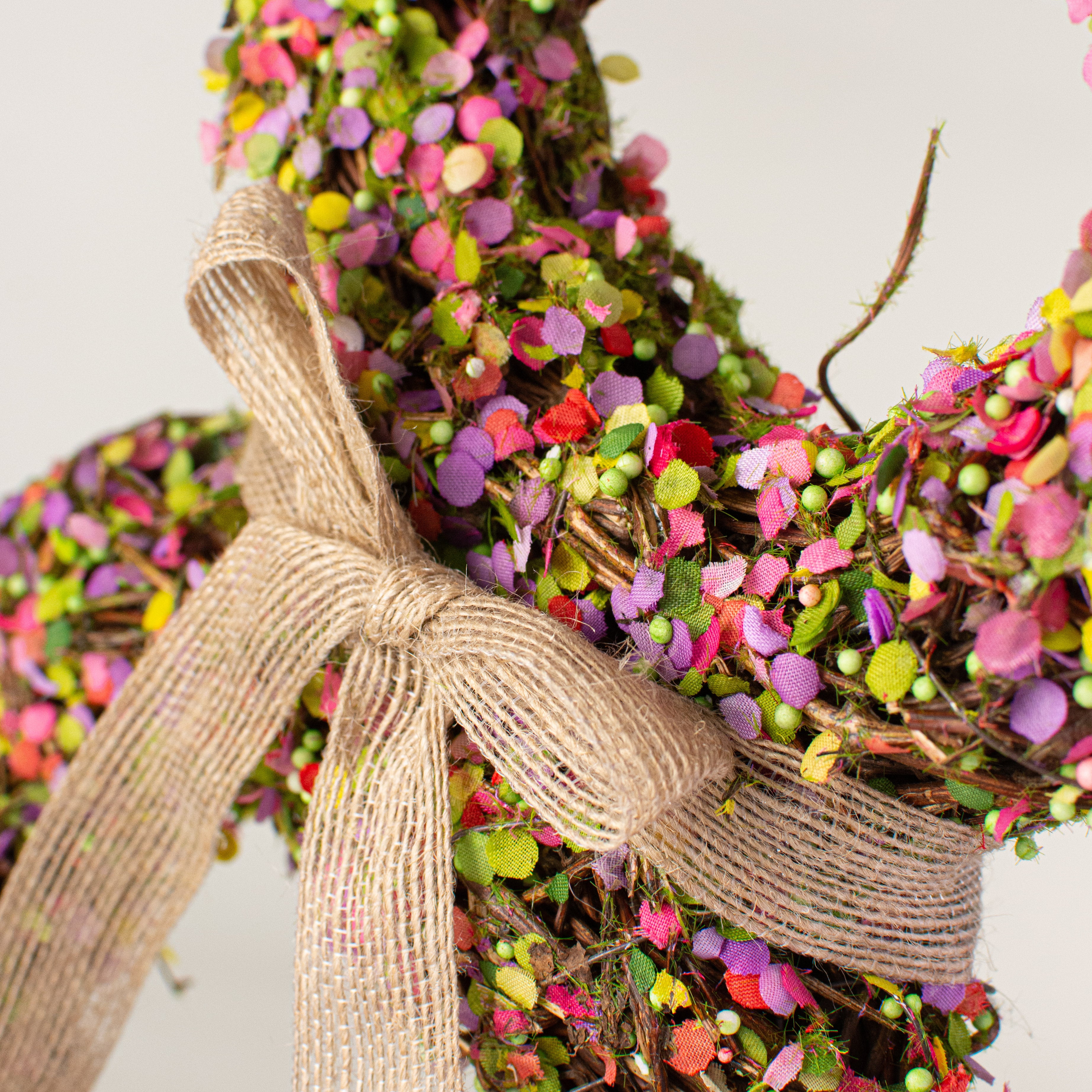 24" Floral Rattan Rabbit Door Hanger detail photo 3
