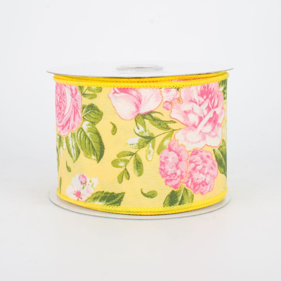 2.5" Floral Rose Ribbon: Yellow (10 Yards)