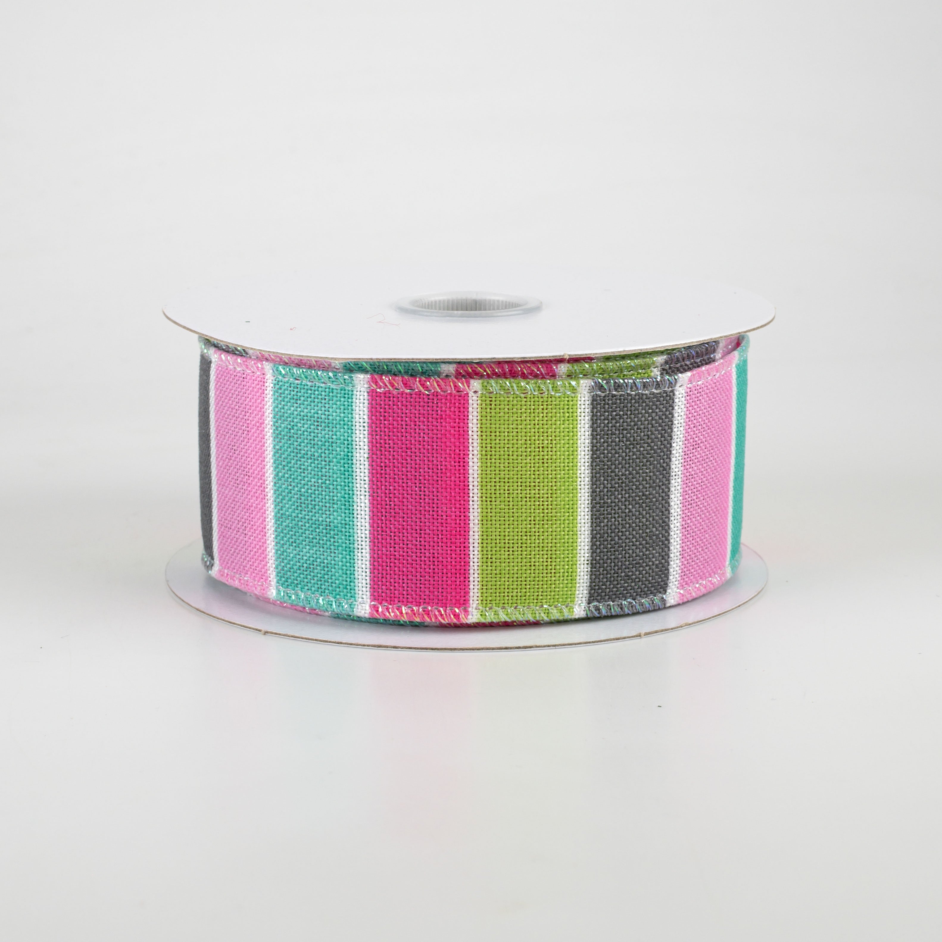 1.5" Florida Stripe Ribbon: Pink, Teal, Lime & Grey (10 Yards) Item Number: 72008-09-44