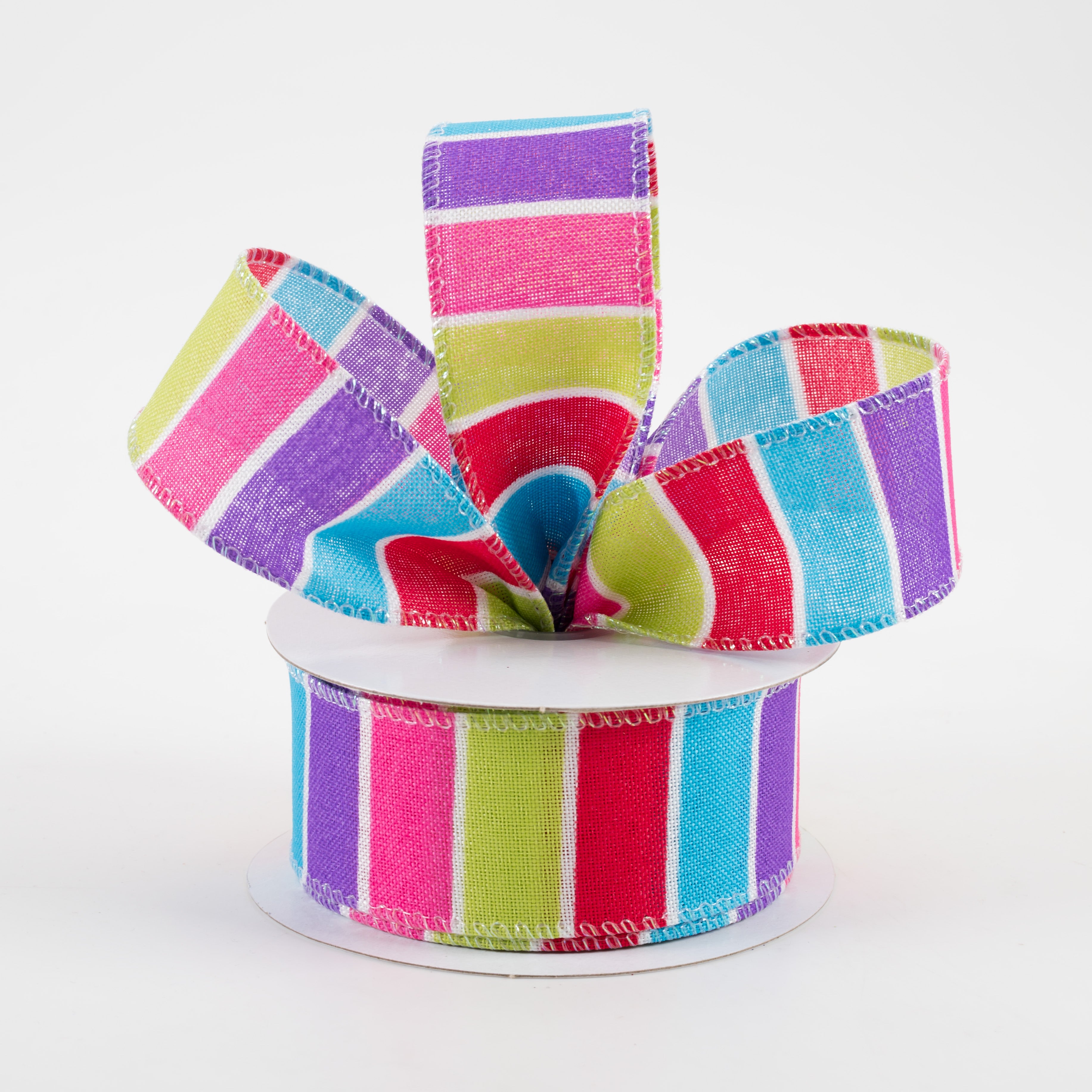 1.5" Florida Stripe Ribbon: Purple, Aqua, Red, Lime, Pink (10 Yards) Lifestyle Photo