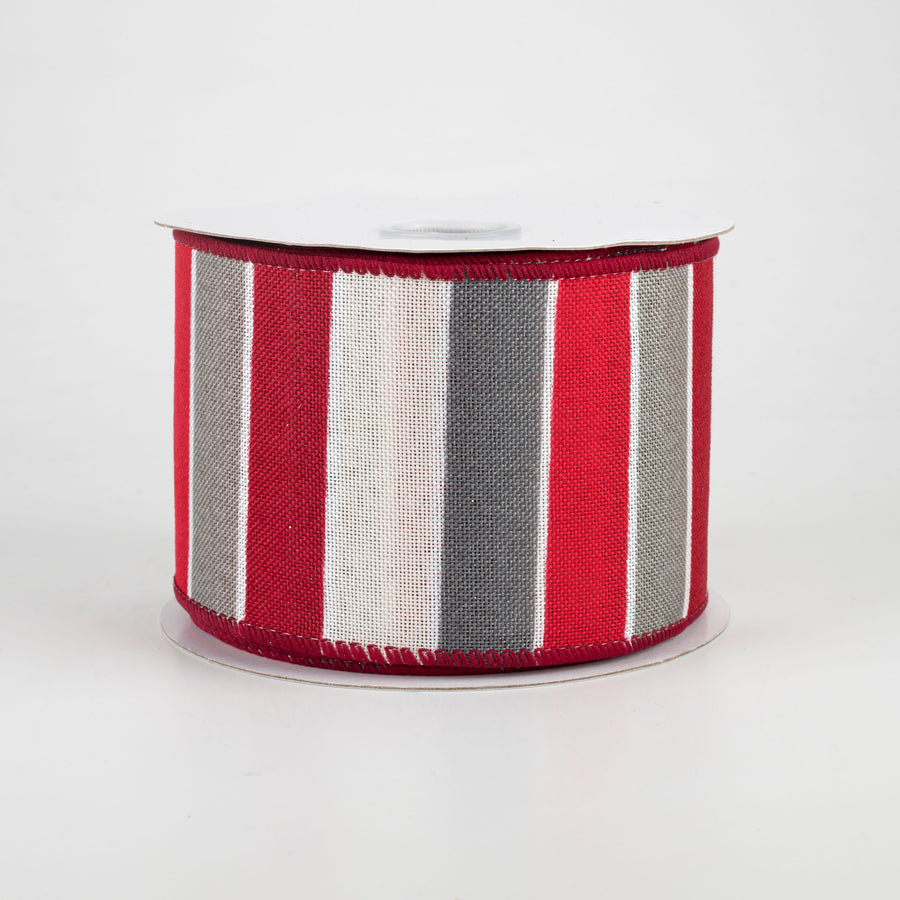 2.5" Florida Stripe Ribbon: Red, White & Grey (10 Yards)