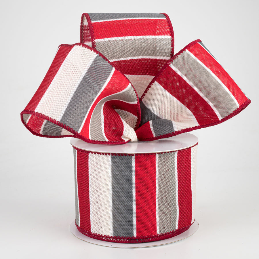 2.5" Florida Stripe Ribbon: Red, White & Grey (10 Yards) Lifestyle Photo